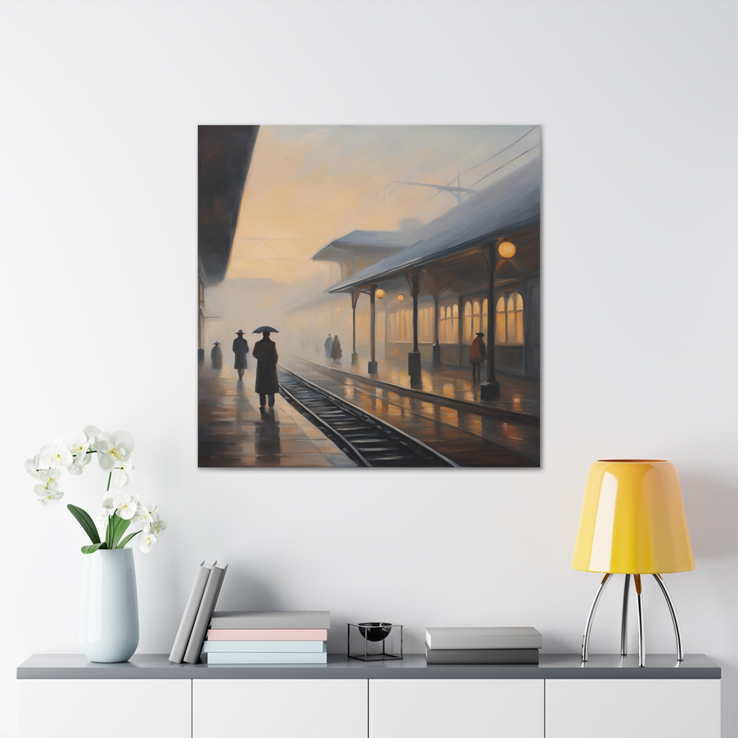 Serene Canvas Gallery Wrap - A Train Station at Dawn