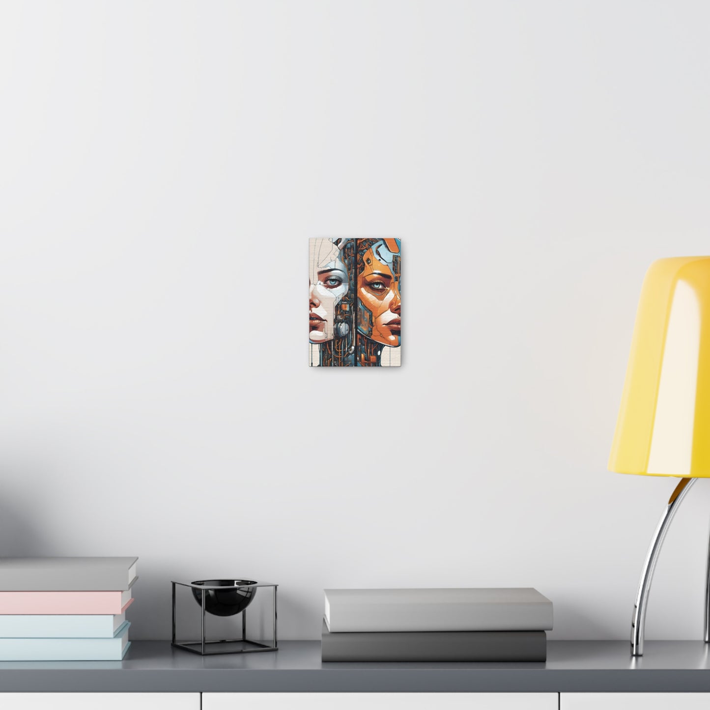 Futuristic Dual-Personality Portrait Canvas Gallery Wraps - Dual Face Art for Tech Lovers