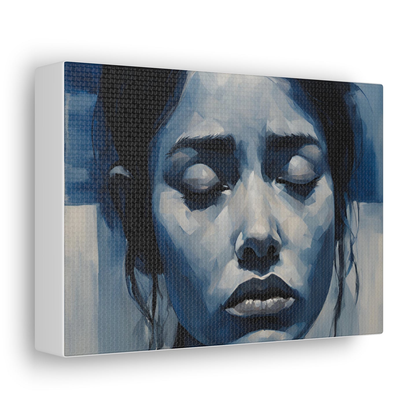 Emotive Canvas Gallery Wrap - Tranquil Blue Portrait Art for Modern Home Decor