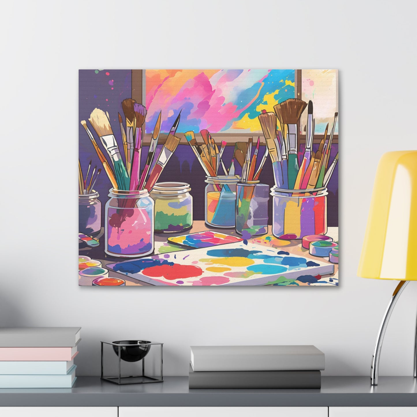 Vibrant Artist Canvas Gallery Wraps - Colorful Paint Palette & Brushes Art