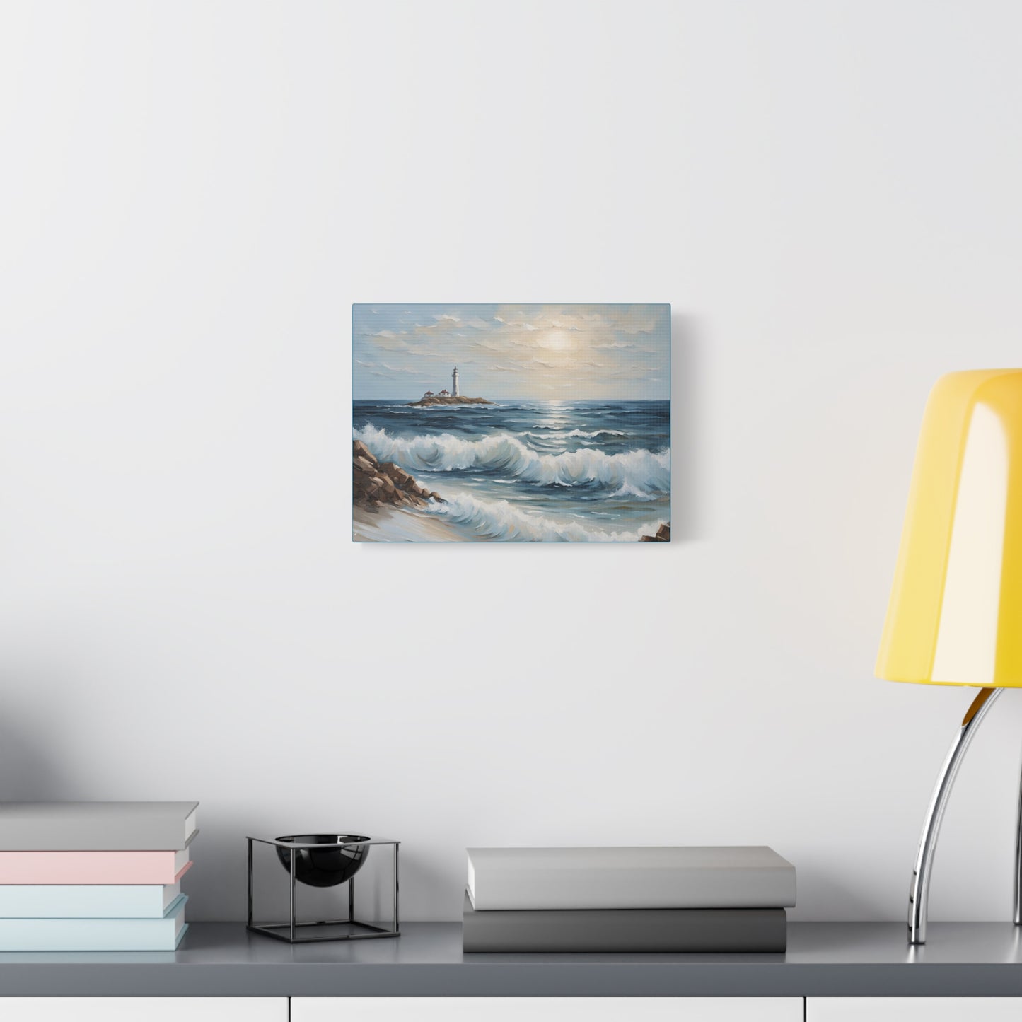 Ocean Waves Lighthouse Canvas Print – Coastal Home Decor for Serene Spaces