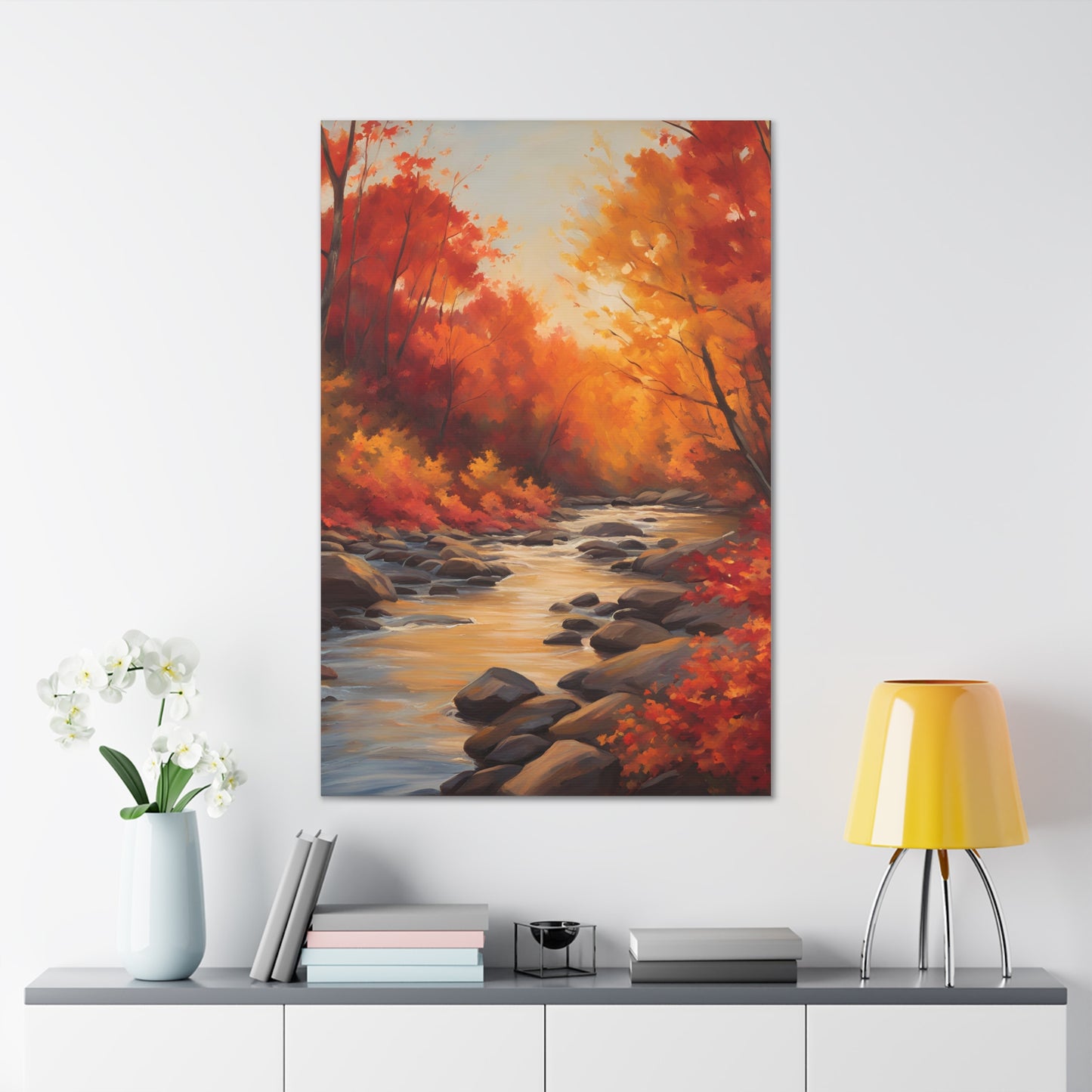 Autumn Leaves on a River Canvas Gallery Wrap - Scenic Wall Art for Home Decor