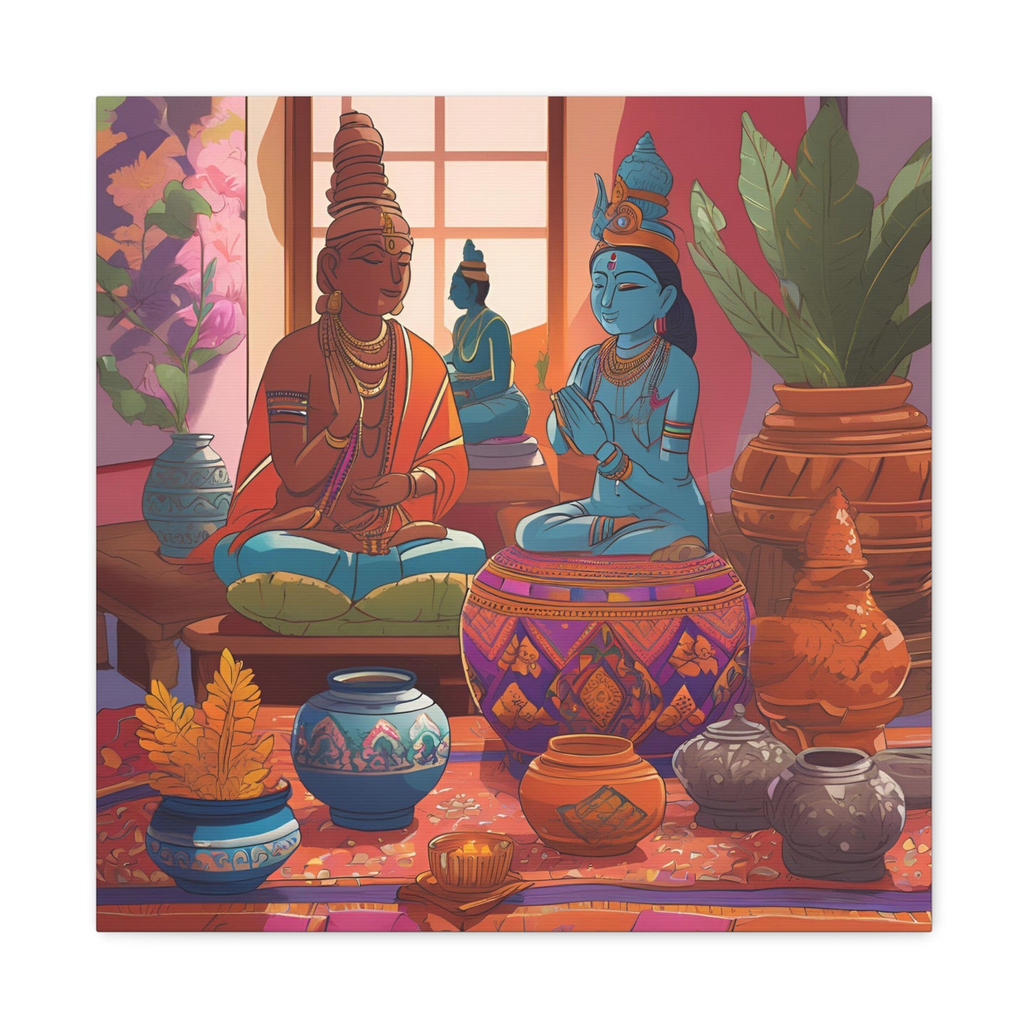 Vibrant Spiritual Canvas Gallery Wraps - Buddha & Krishna Artwork