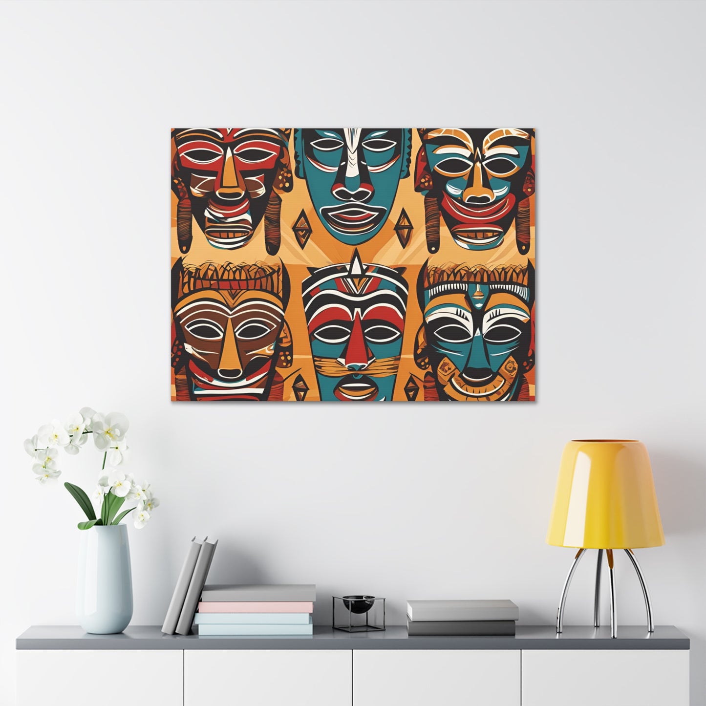 Vibrant African Tribal Masks & Symbols Canvas Gallery Wraps - Unique African Art Home Decor