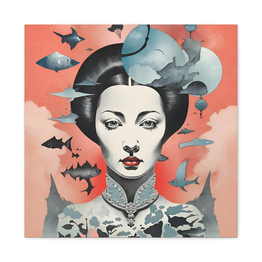 Canvas Wraps - Contemporary Female Portrait with Fish & Clouds