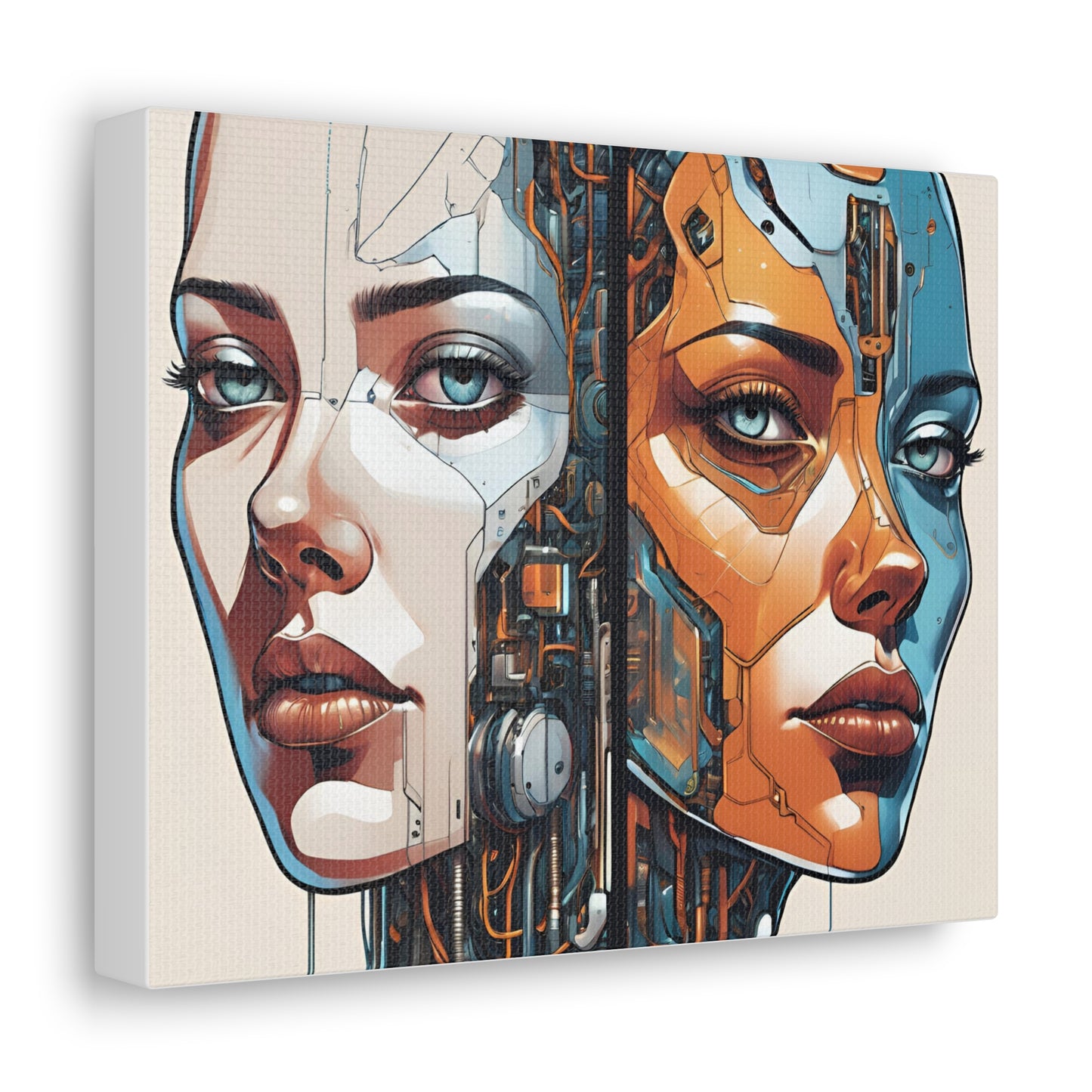 Futuristic Dual-Personality Portrait Canvas Gallery Wraps - Dual Face Art for Tech Lovers