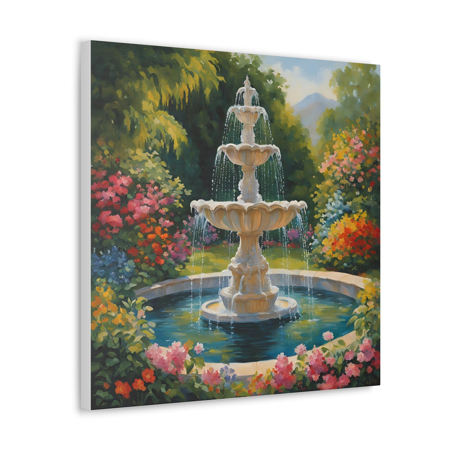 A Fountain in a Garden Canvas Gallery Wraps - Vibrant Home Decor for Nature Lovers