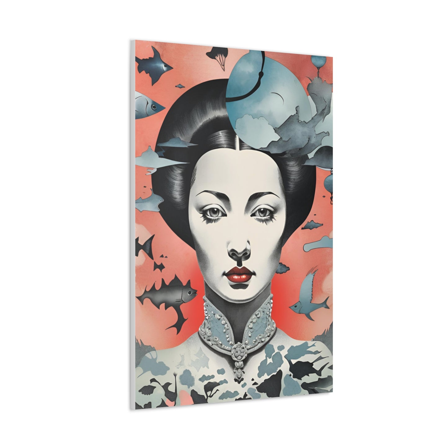 Canvas Wraps - Contemporary Female Portrait with Fish & Clouds