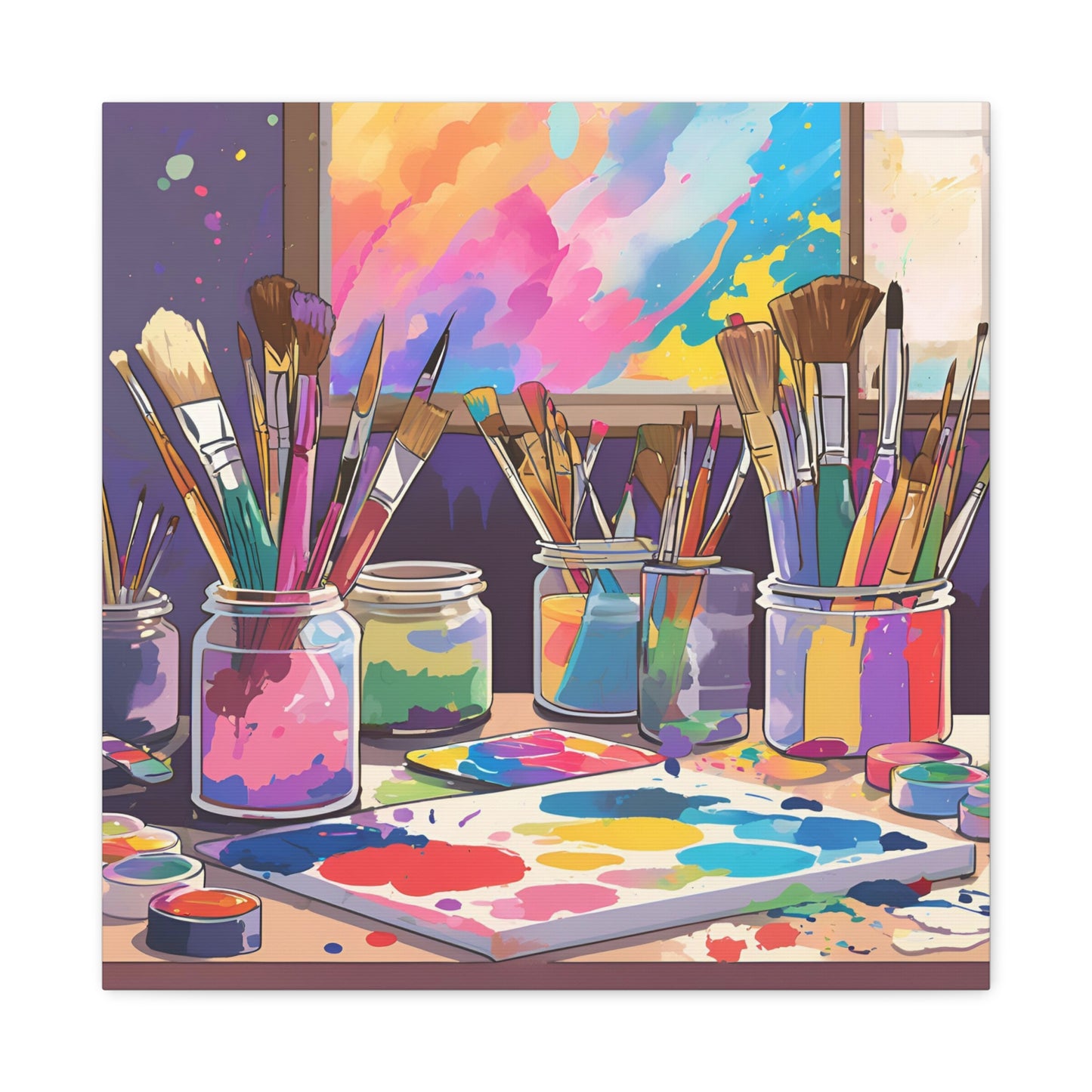 Vibrant Artist Canvas Gallery Wraps - Colorful Paint Palette & Brushes Art