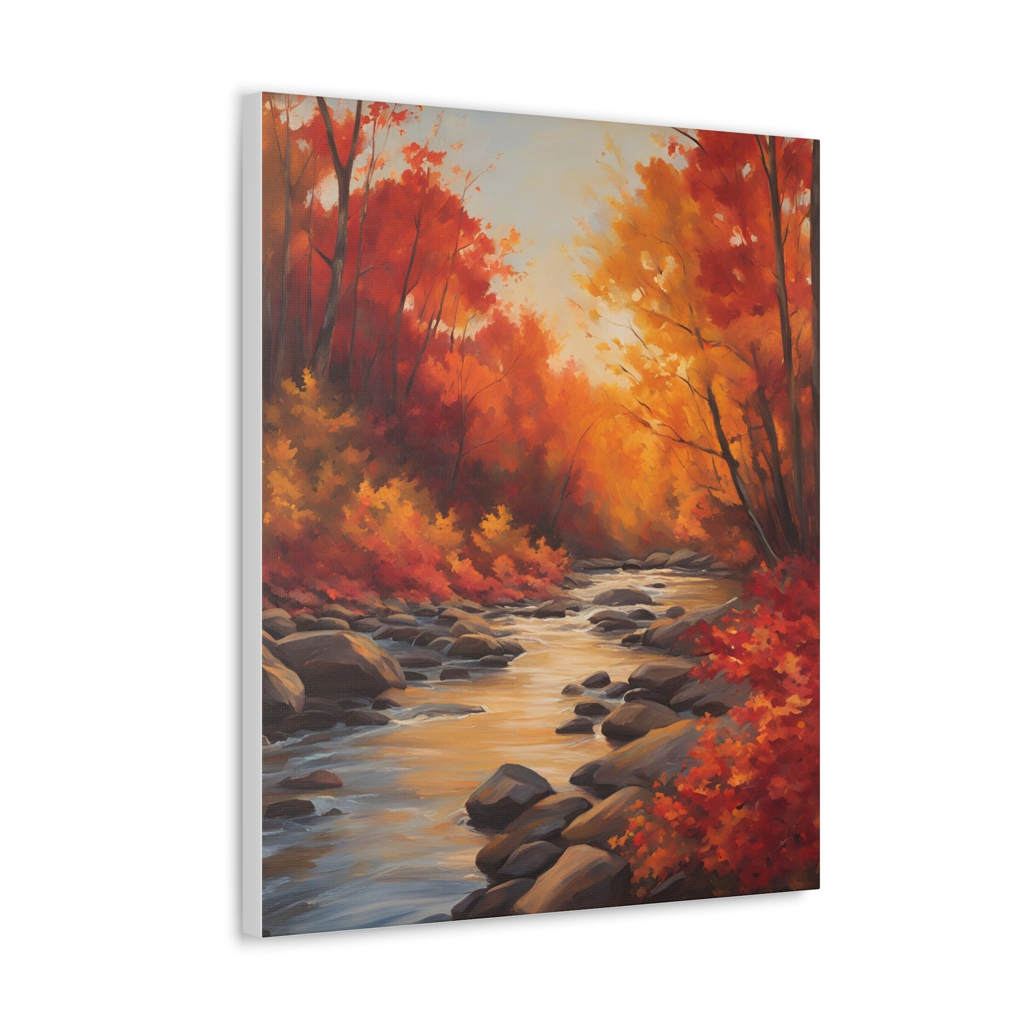 Autumn Leaves on a River Canvas Gallery Wrap - Scenic Wall Art for Home Decor