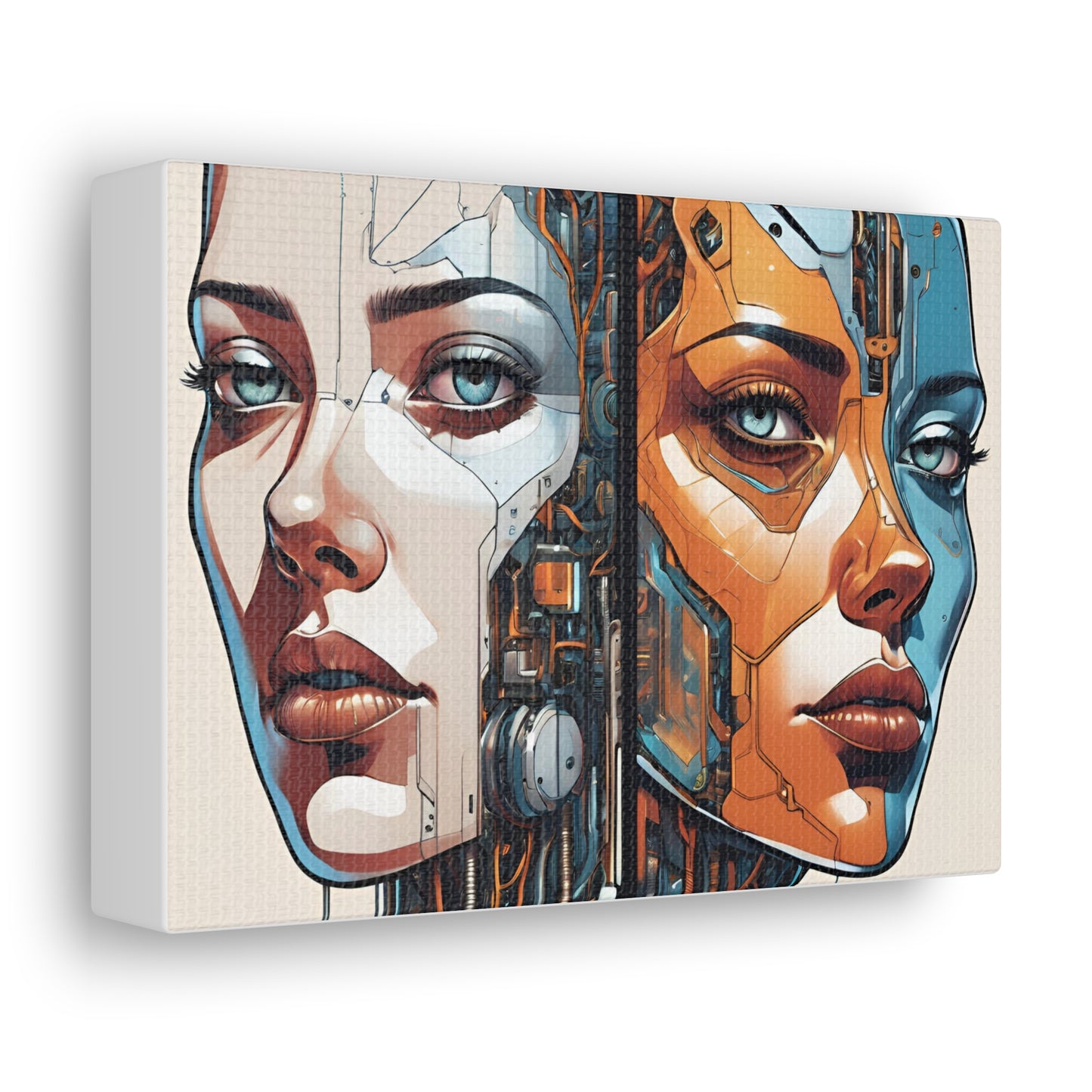 Futuristic Dual-Personality Portrait Canvas Gallery Wraps - Dual Face Art for Tech Lovers