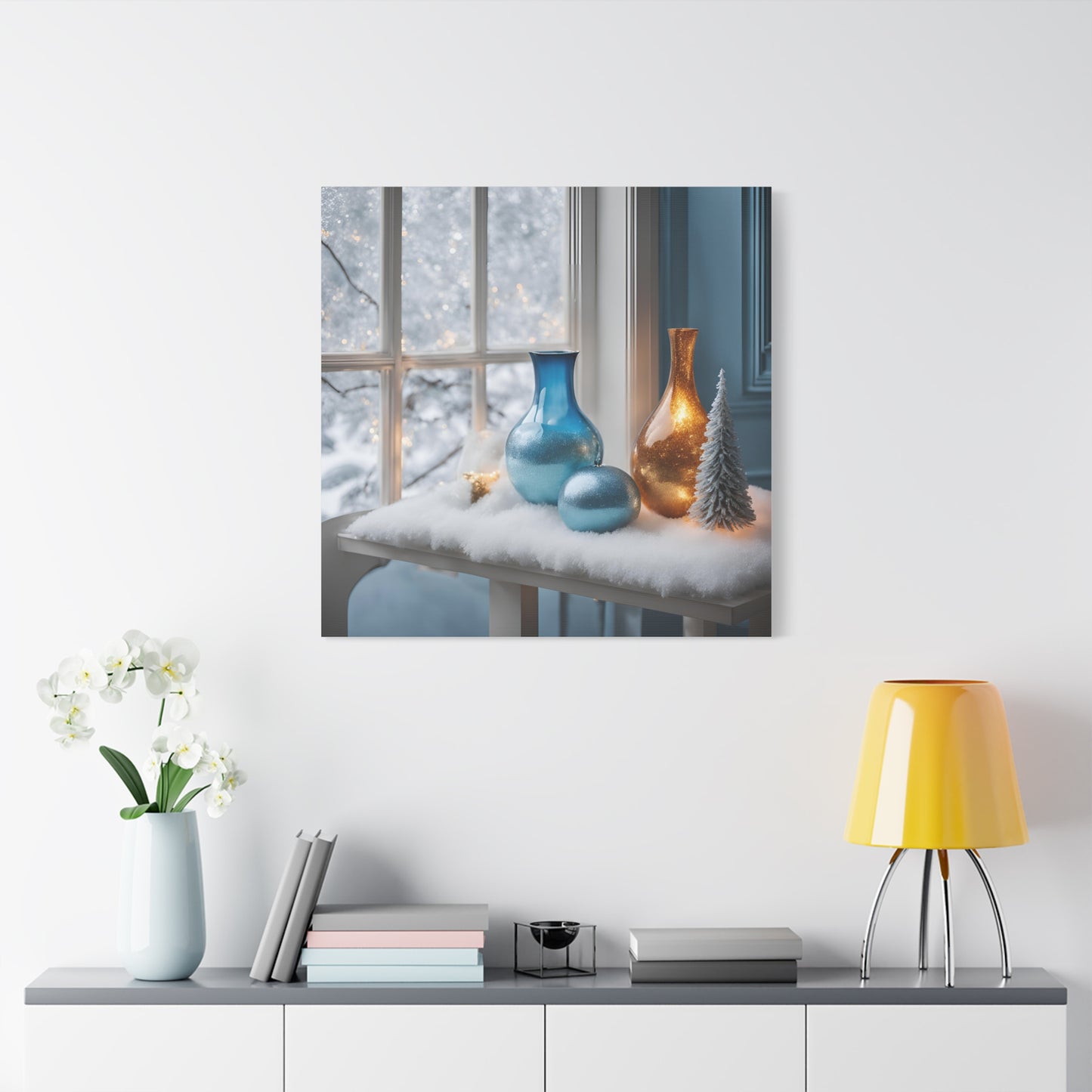 Festive Matte Canvas Wall Art – Elegant Winter Décor in Blue & Gold | Crafted Canvass