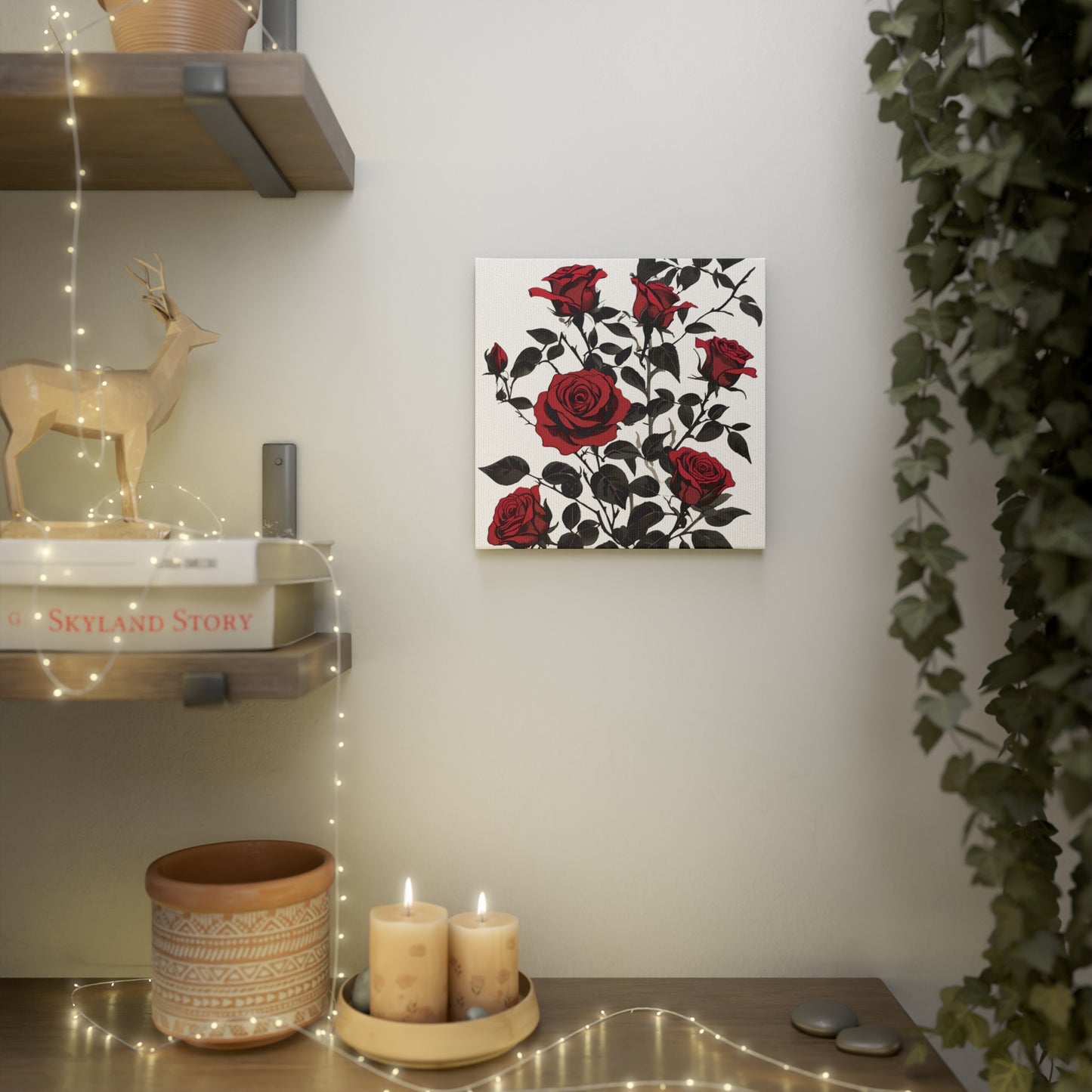 Elegant Floral Canvas Photo Tile - Red Roses Wall Art