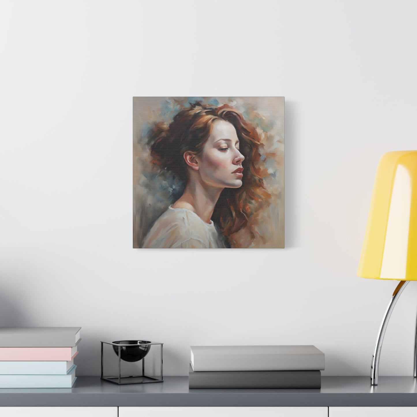 Elegant Satin Canvas Wall Art - Serene Profile Portrait Figurative