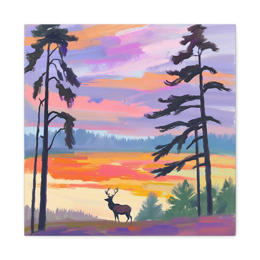 Serene Nature Canvas Gallery Wrap - Majestic Elk at Sunset Art