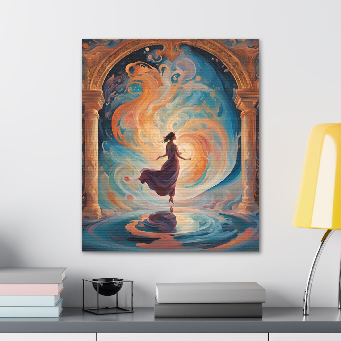 Whimsical Canvas Gallery Wrap - Dreamy Woman in Cosmic Swirl Art