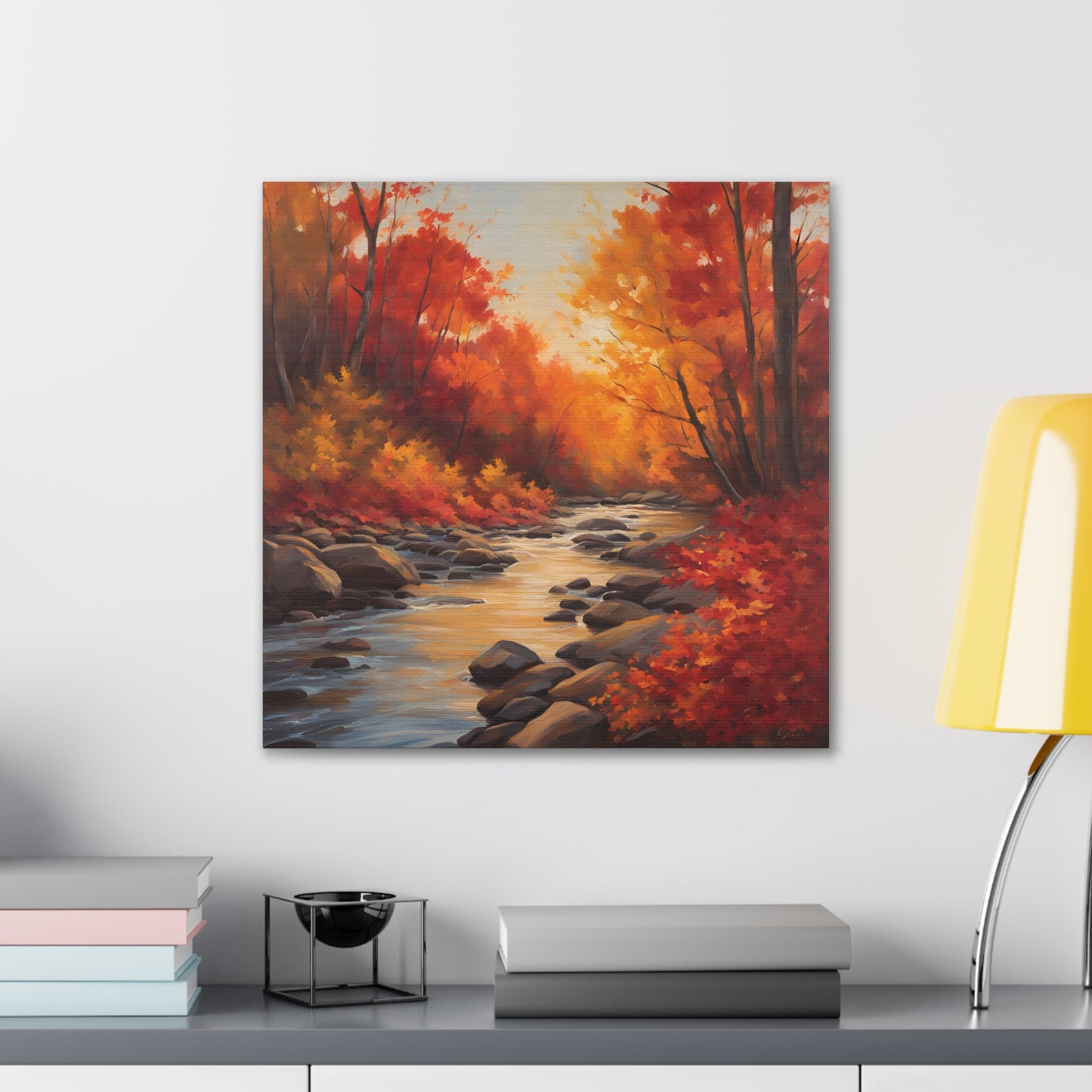 Autumn Leaves on a River Canvas Gallery Wrap - Scenic Wall Art for Home Decor