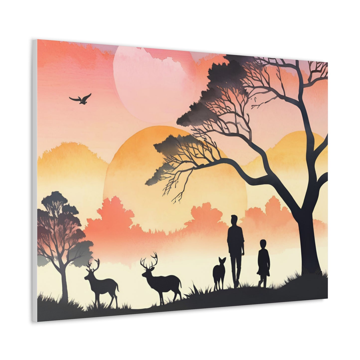 Serene Nature Canvas Gallery Wrap – Scenic Sunset Artwork with Wildlife