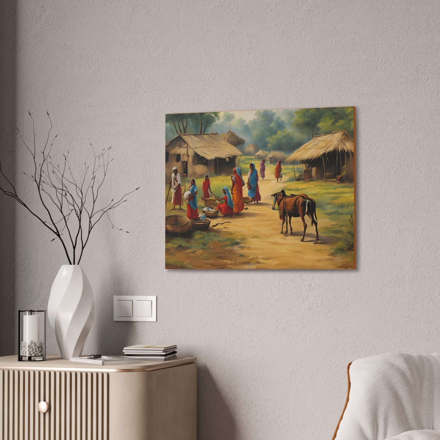 Serene Village Life Canvas Art - Stretched Wall Decor