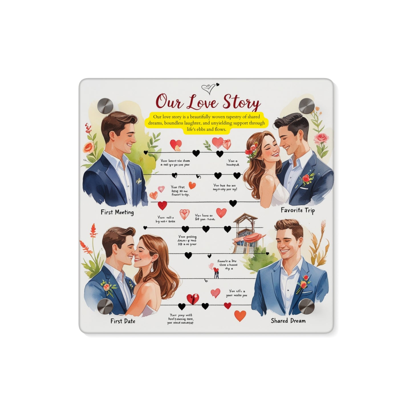 Personalized Love Story Acrylic Wall Art Panel - Romantic Home Décor