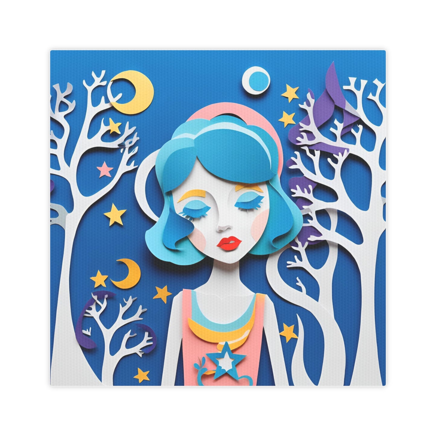 Whimsical Canvas Photo Tile - Dreamy Girl in Moonlit Forest