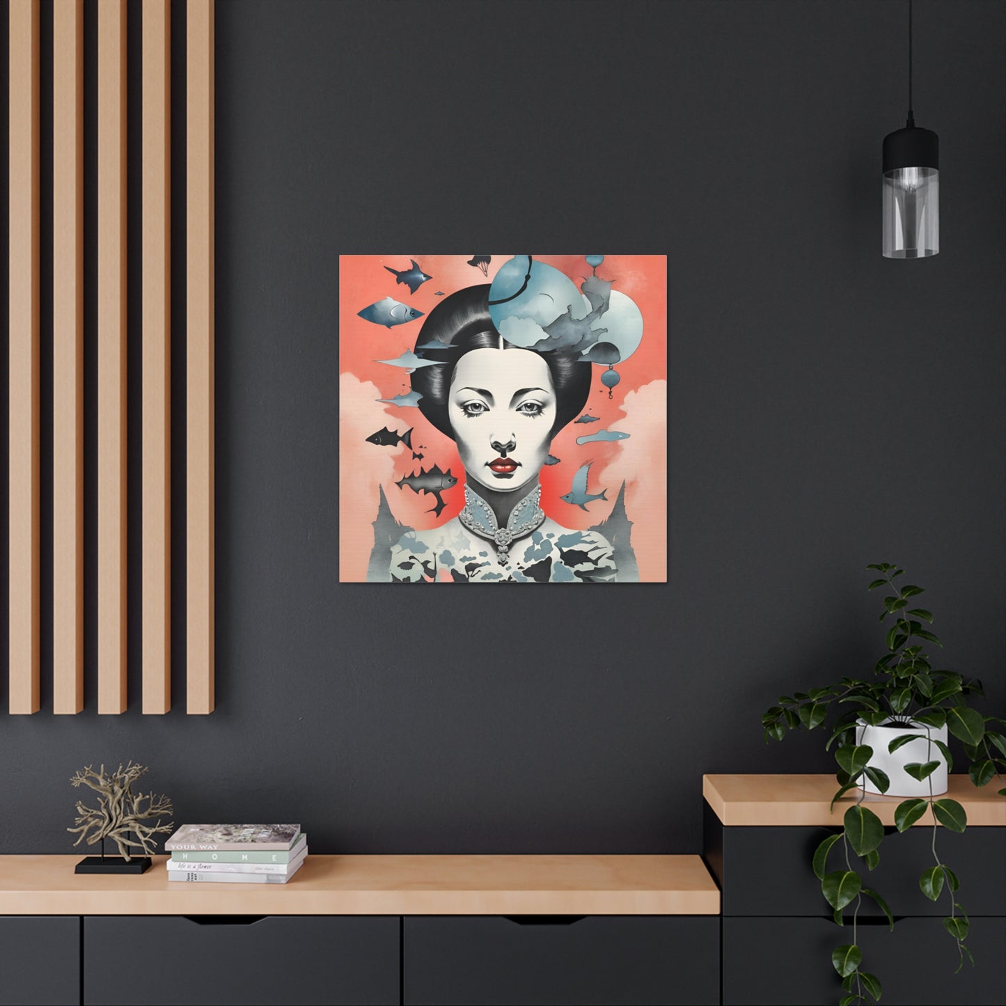 Canvas Wraps - Contemporary Female Portrait with Fish & Clouds