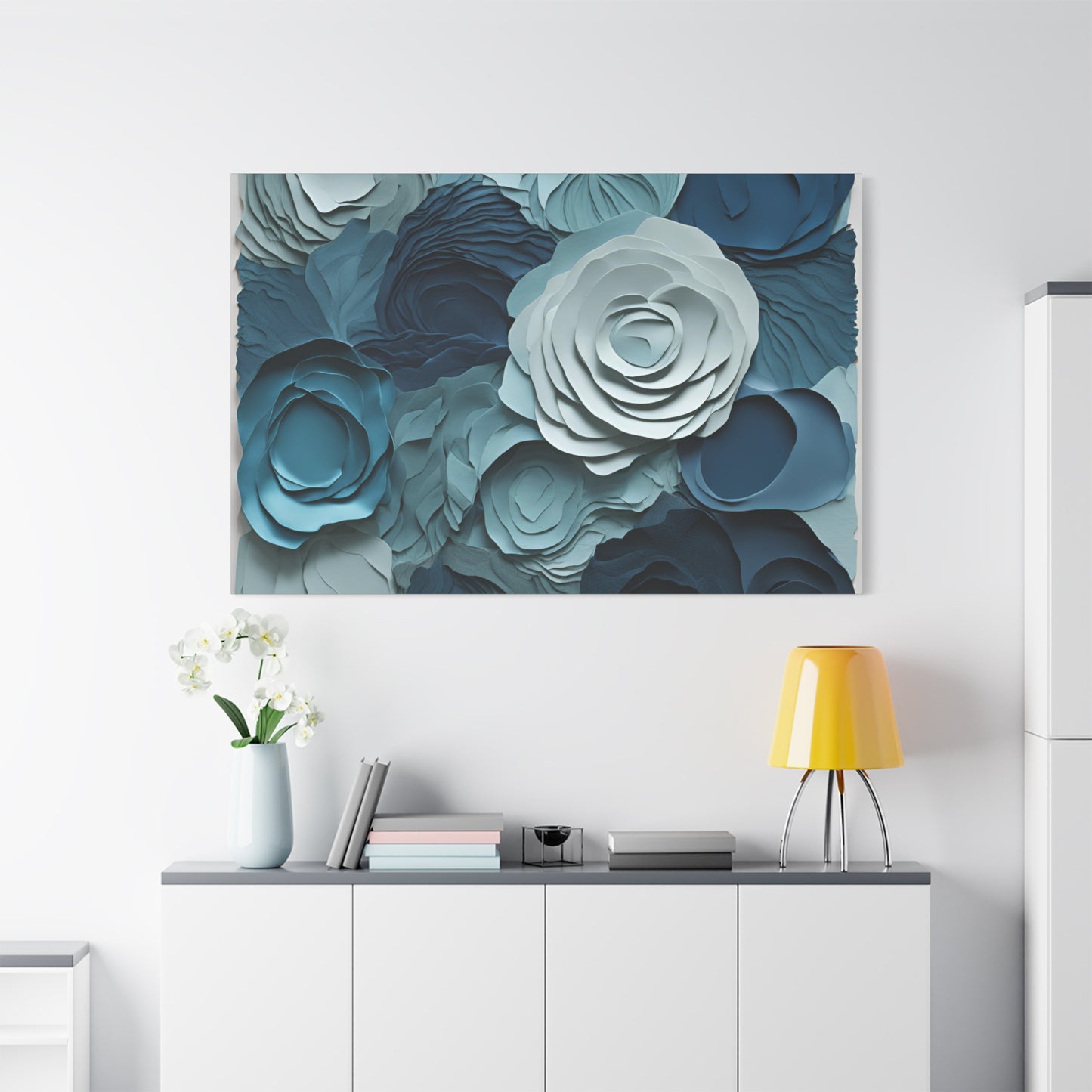 Elegant Blue Floral Canvas Print - Stretched Wall Art for Home Decor