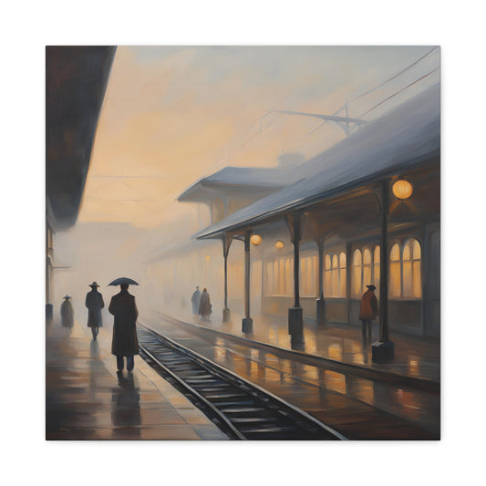 Serene Canvas Gallery Wrap - A Train Station at Dawn