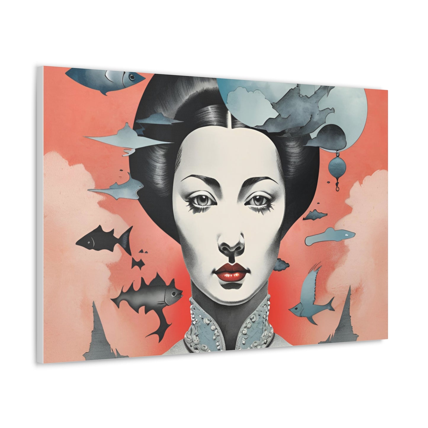 Canvas Wraps - Contemporary Female Portrait with Fish & Clouds