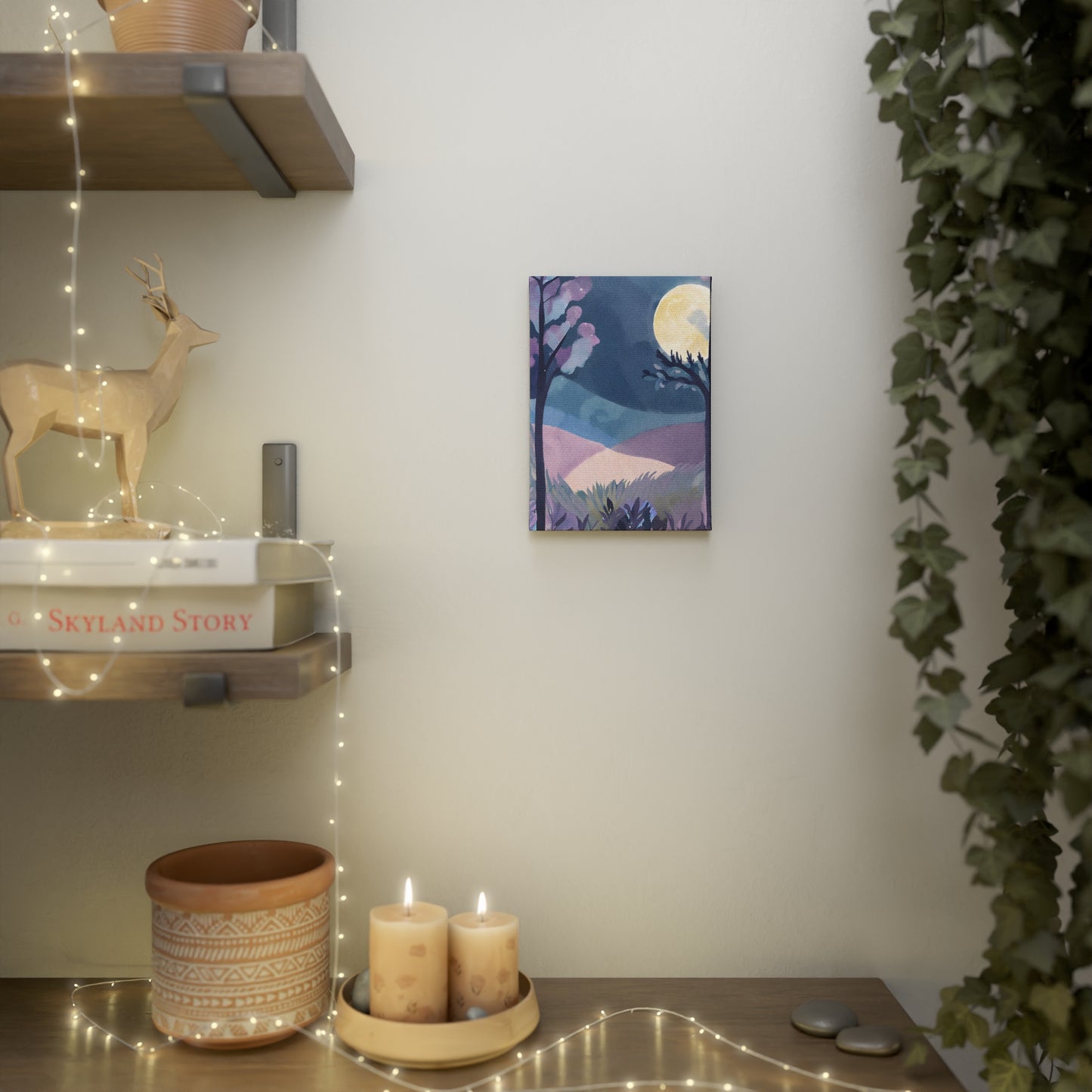 Serene Moonlit Landscape Canvas Photo Tile - Home Decor Art for Nature Lovers