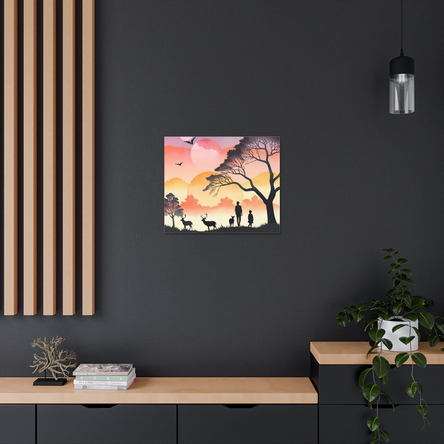 Serene Nature Canvas Gallery Wrap – Scenic Sunset Artwork with Wildlife