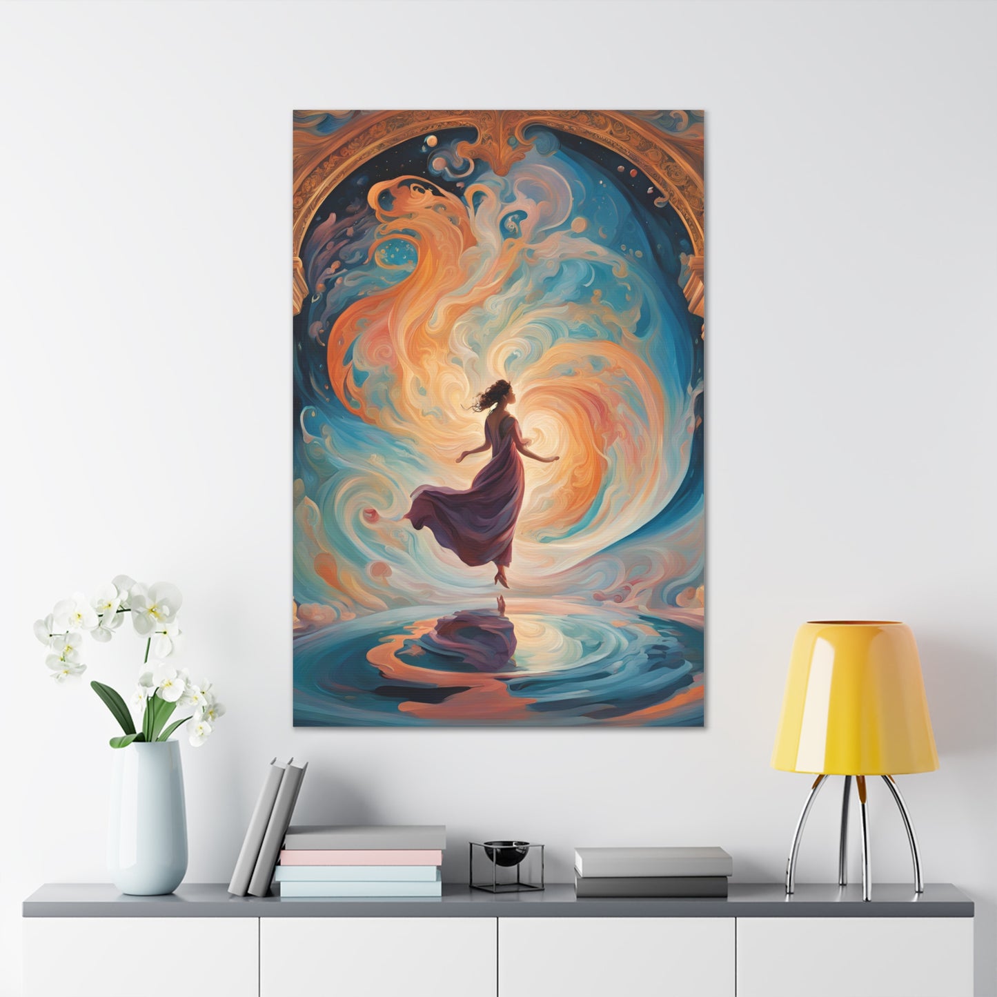 Whimsical Canvas Gallery Wrap - Dreamy Woman in Cosmic Swirl Art