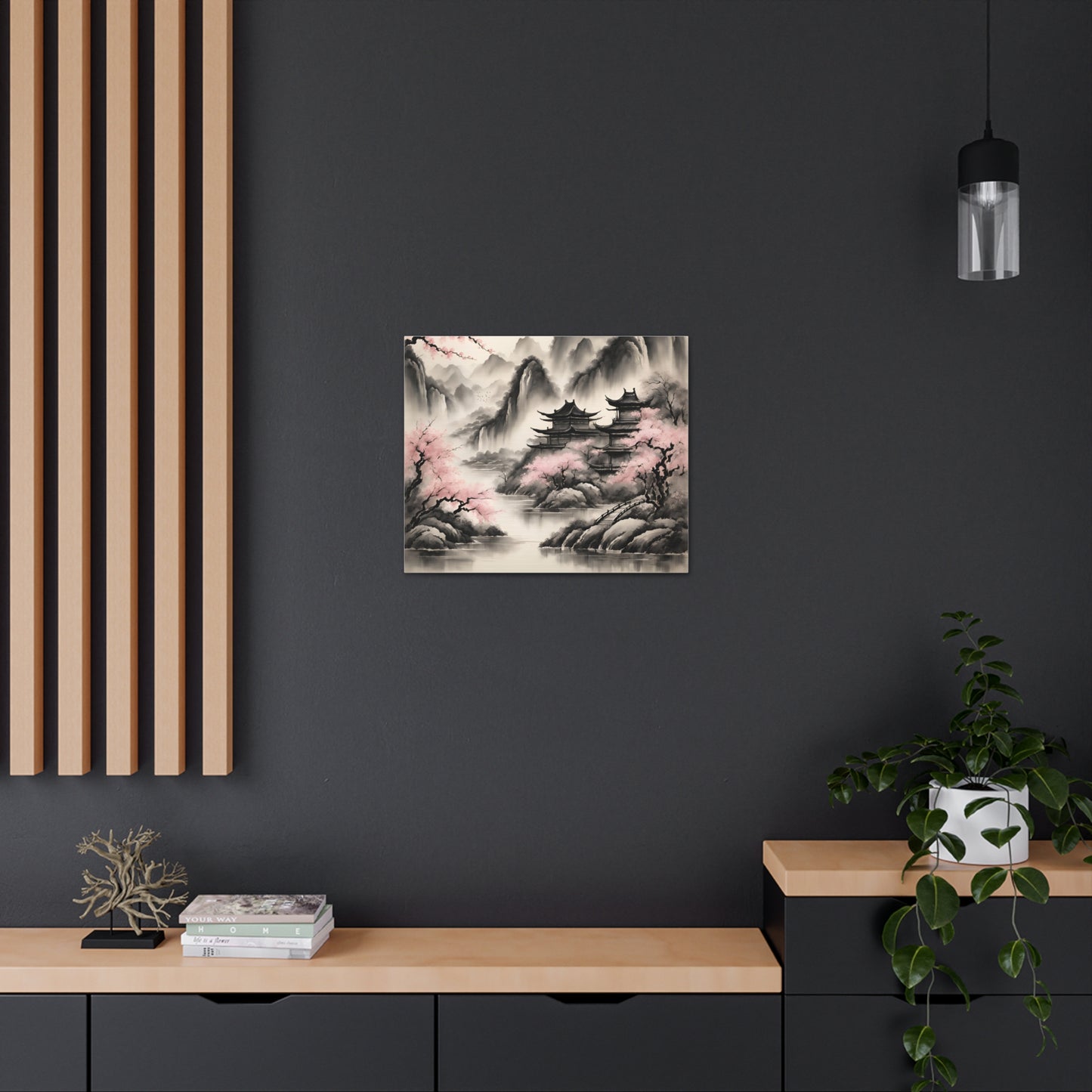 Tranquil Asian Landscape Canvas Gallery Wraps | Serene Wall Art for Peaceful Living Spaces | Chinese Ink Wash Painting