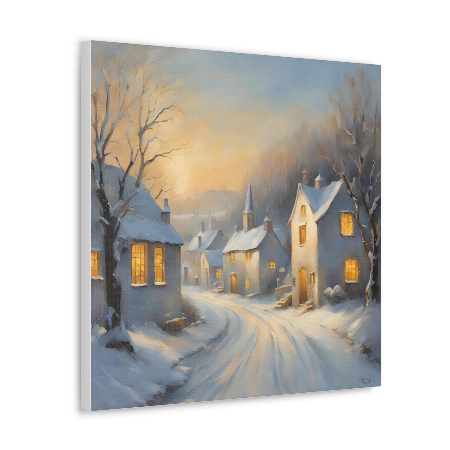 A Snowy Village Scen Canvas Gallery Wrap - Cozy Home Decor for the Holidays