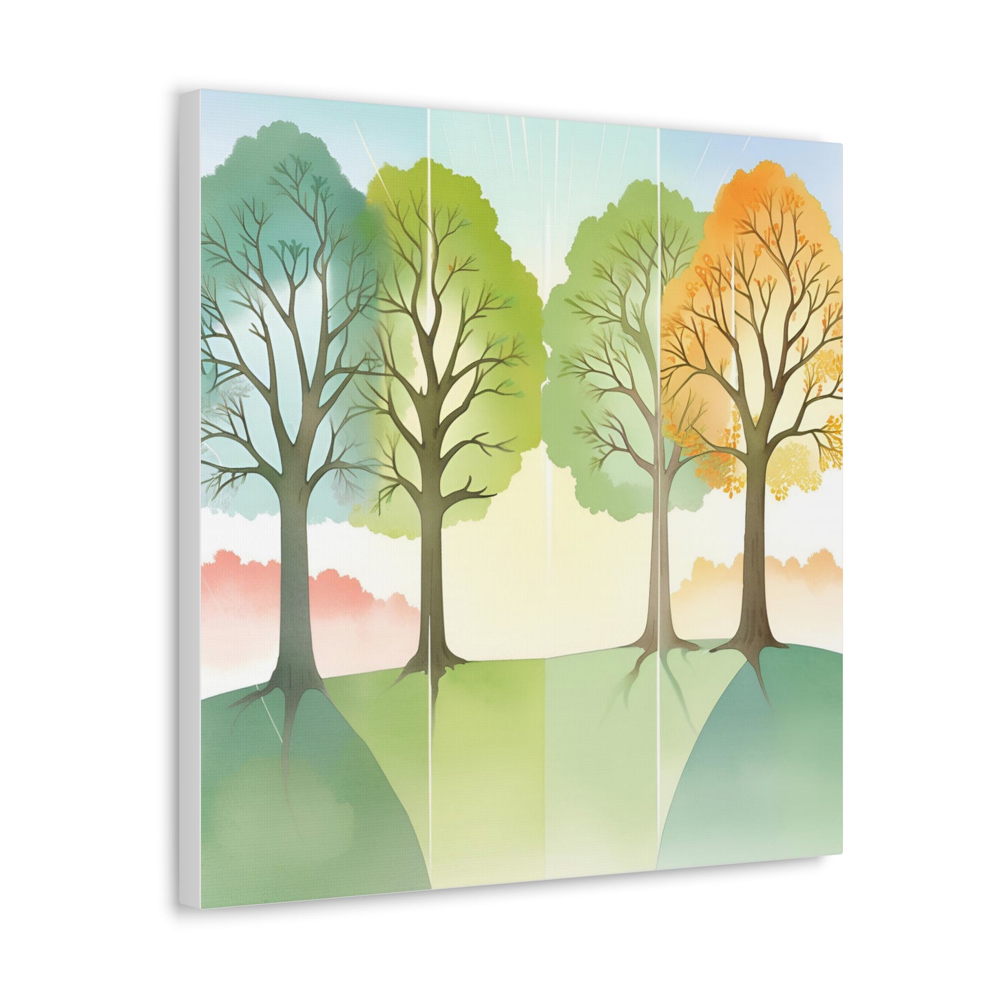 Nature-Inspired Canvas Gallery Wraps - Four Seasons Tree Art for Kids Room