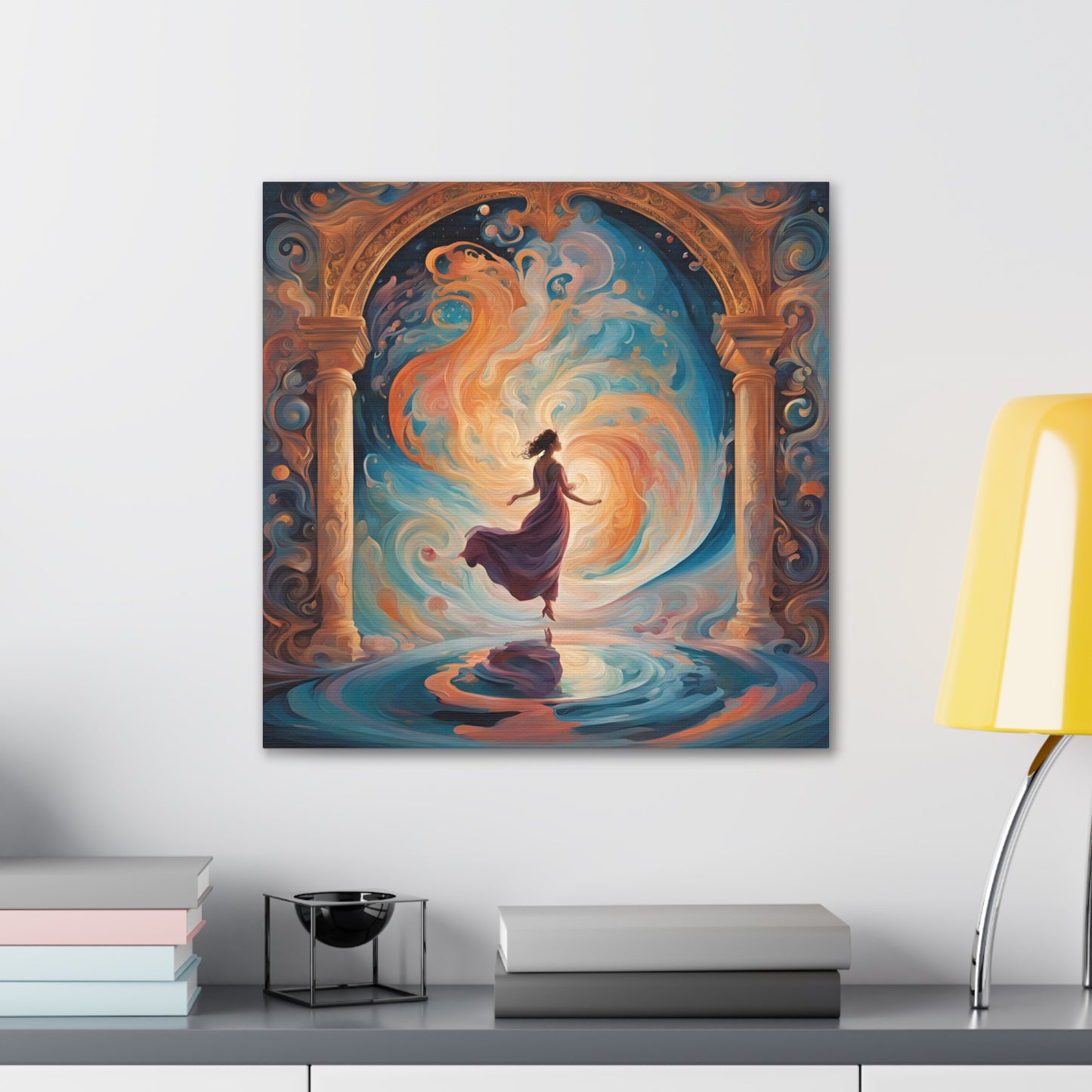 Whimsical Canvas Gallery Wrap - Dreamy Woman in Cosmic Swirl Art