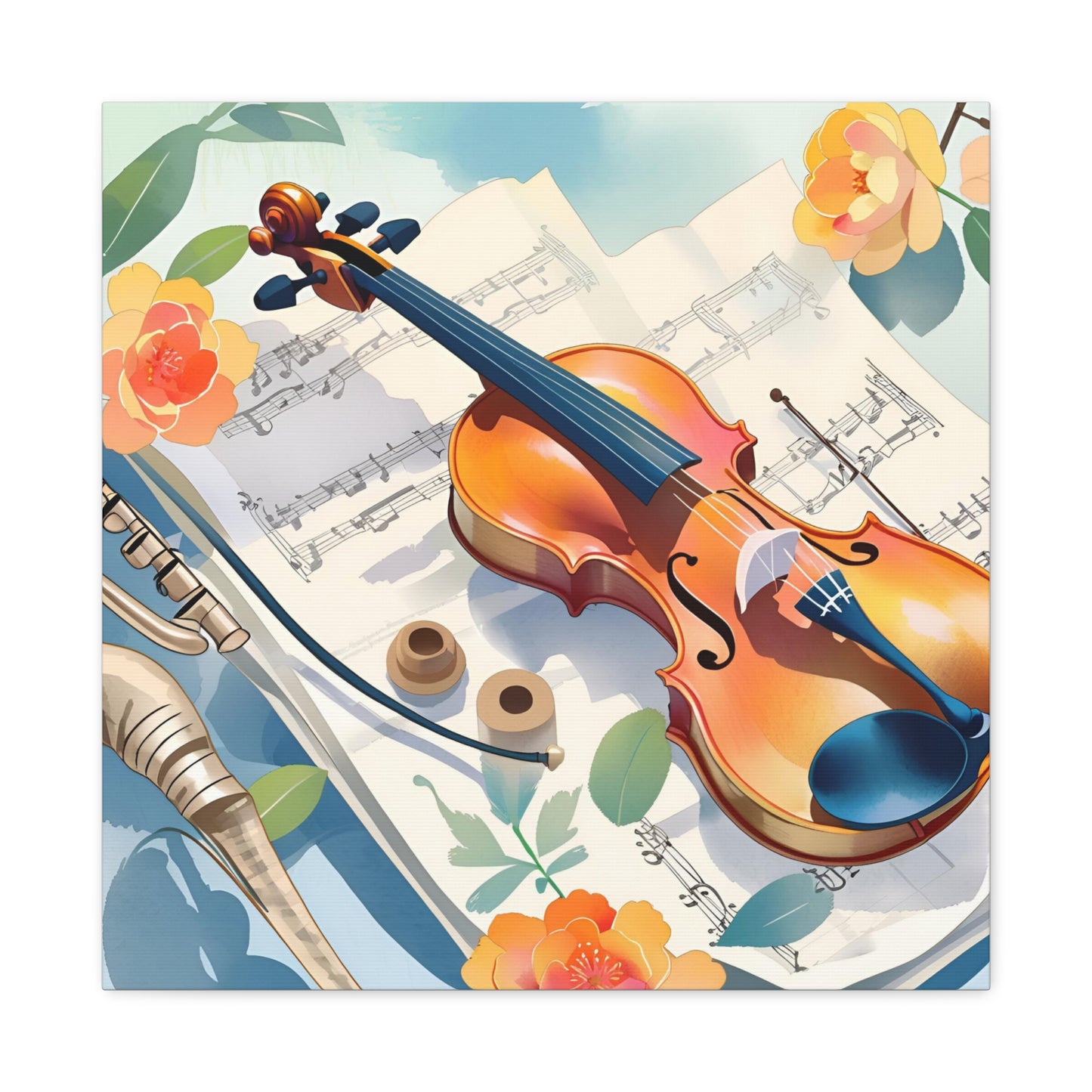 Musical Canvas Gallery Wraps | Colorful Violin and Sheet Music Art