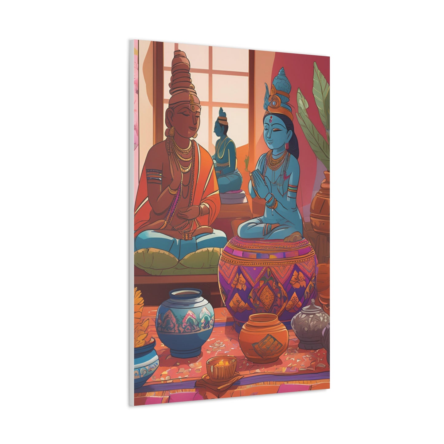 Vibrant Spiritual Canvas Gallery Wraps - Buddha & Krishna Artwork