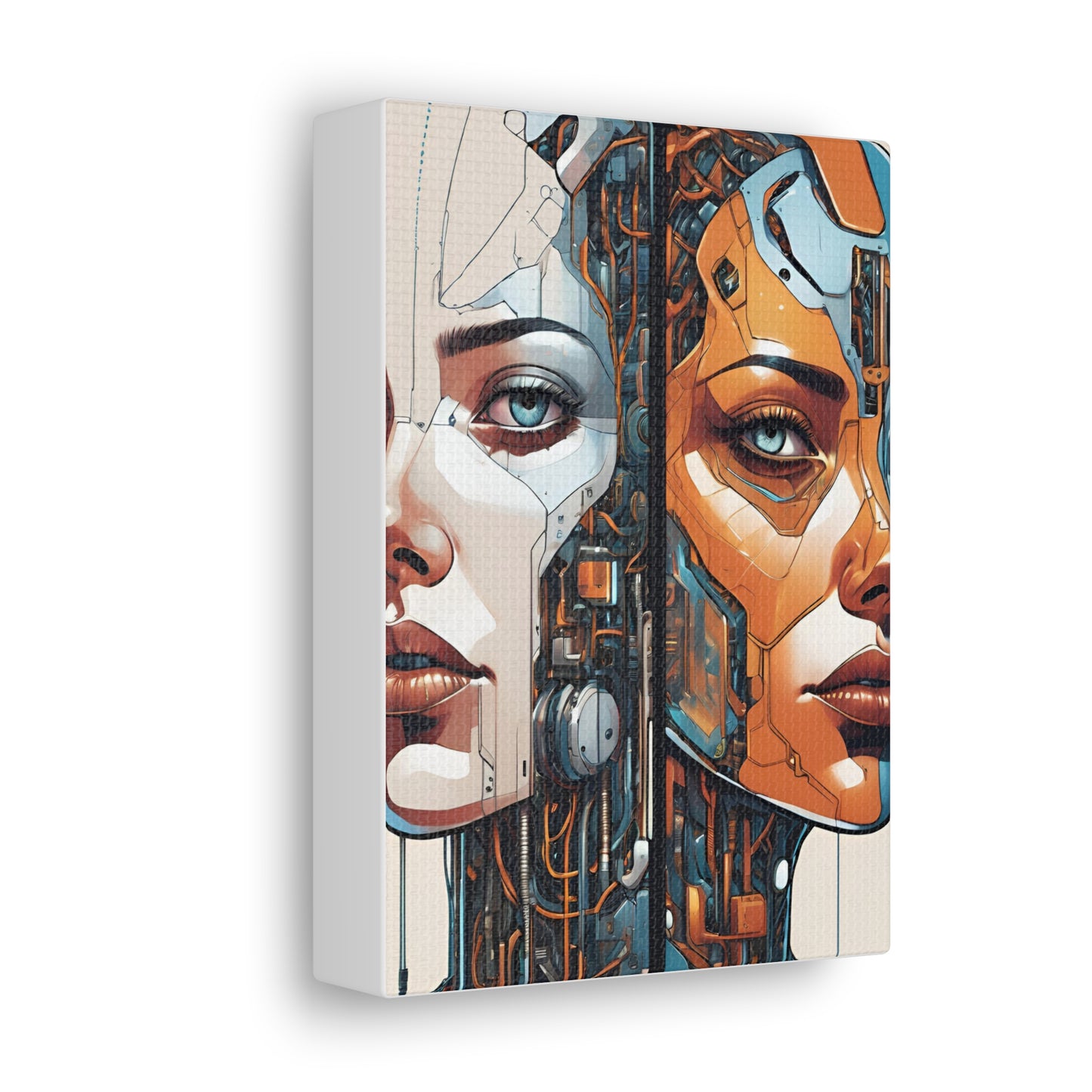 Futuristic Dual-Personality Portrait Canvas Gallery Wraps - Dual Face Art for Tech Lovers