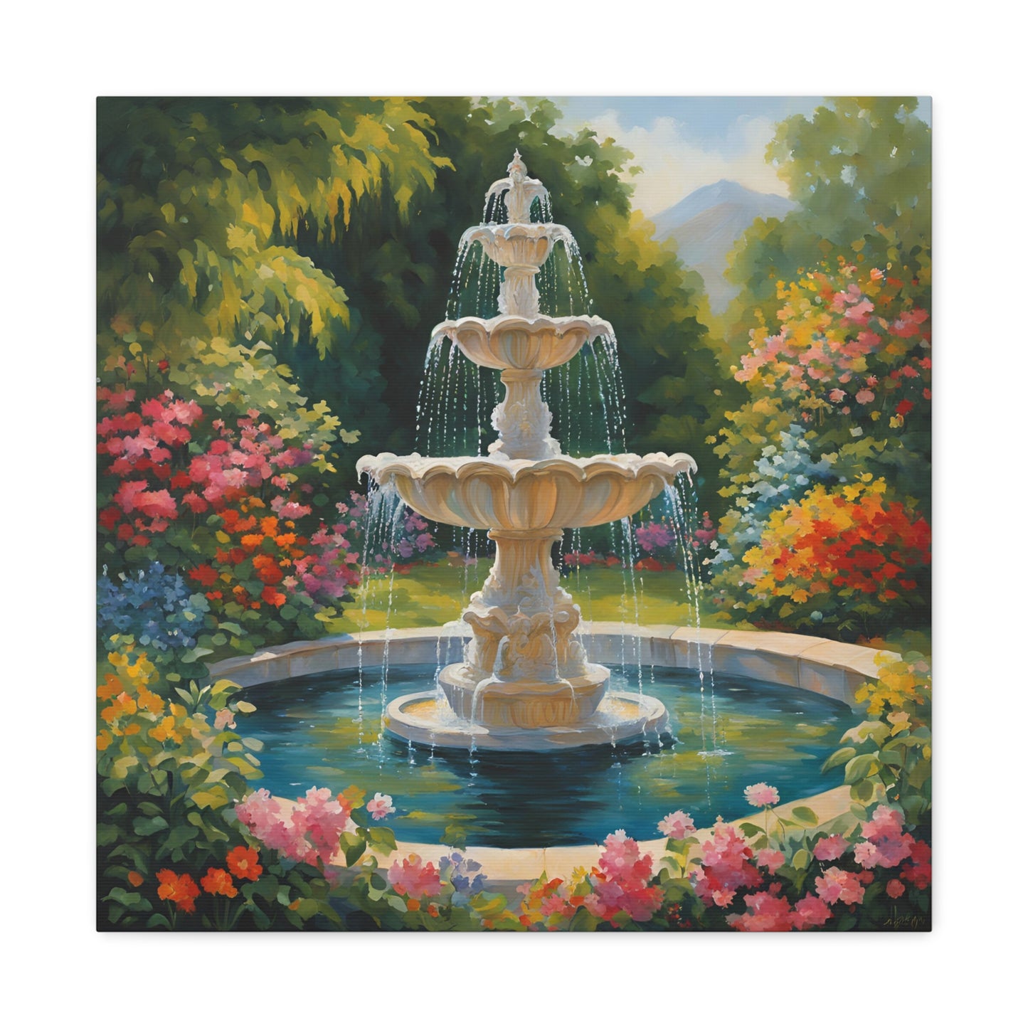 A Fountain in a Garden Canvas Gallery Wraps - Vibrant Home Decor for Nature Lovers