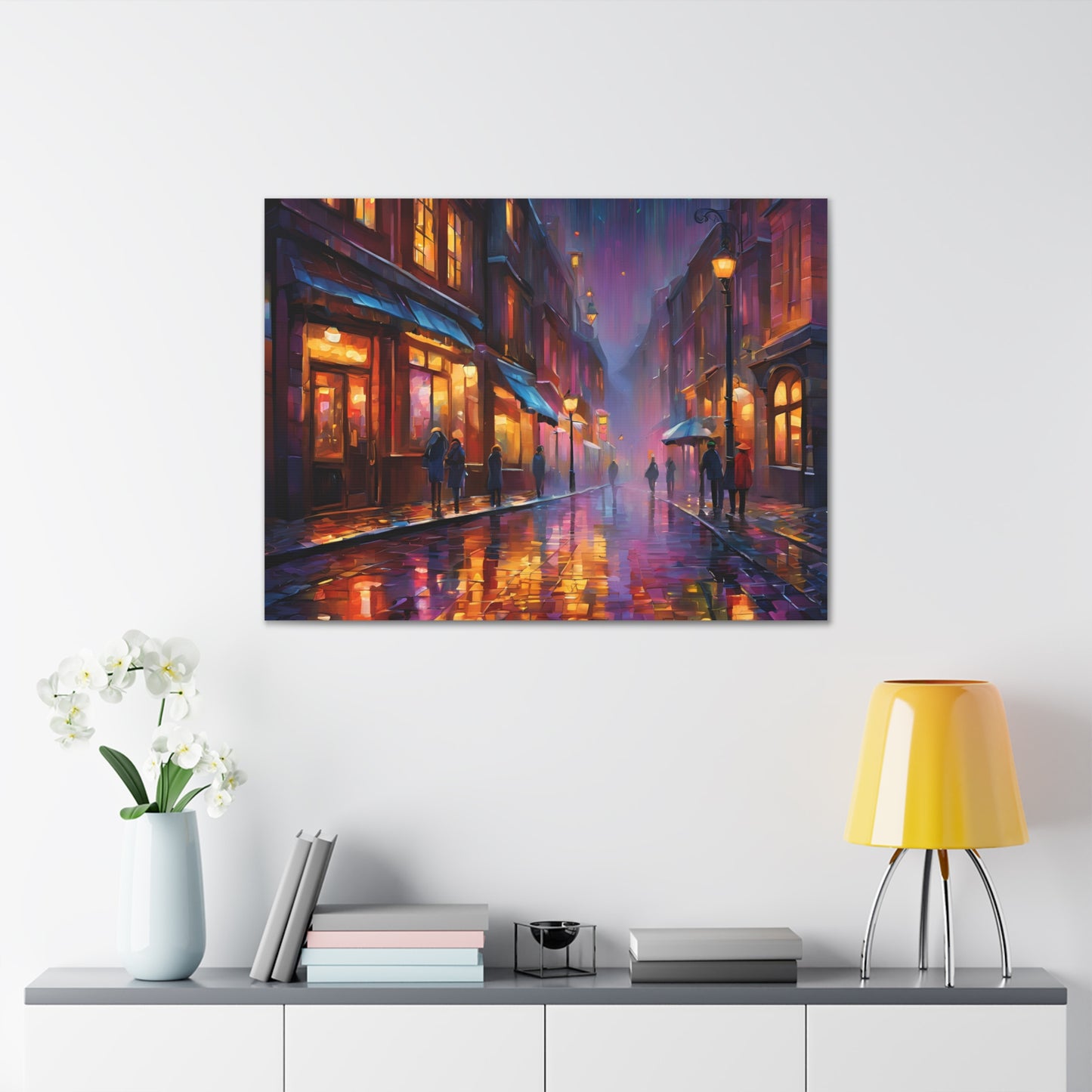 A Rainy Evening in the City Canvas Gallery Wraps - Urban Nightscape Art