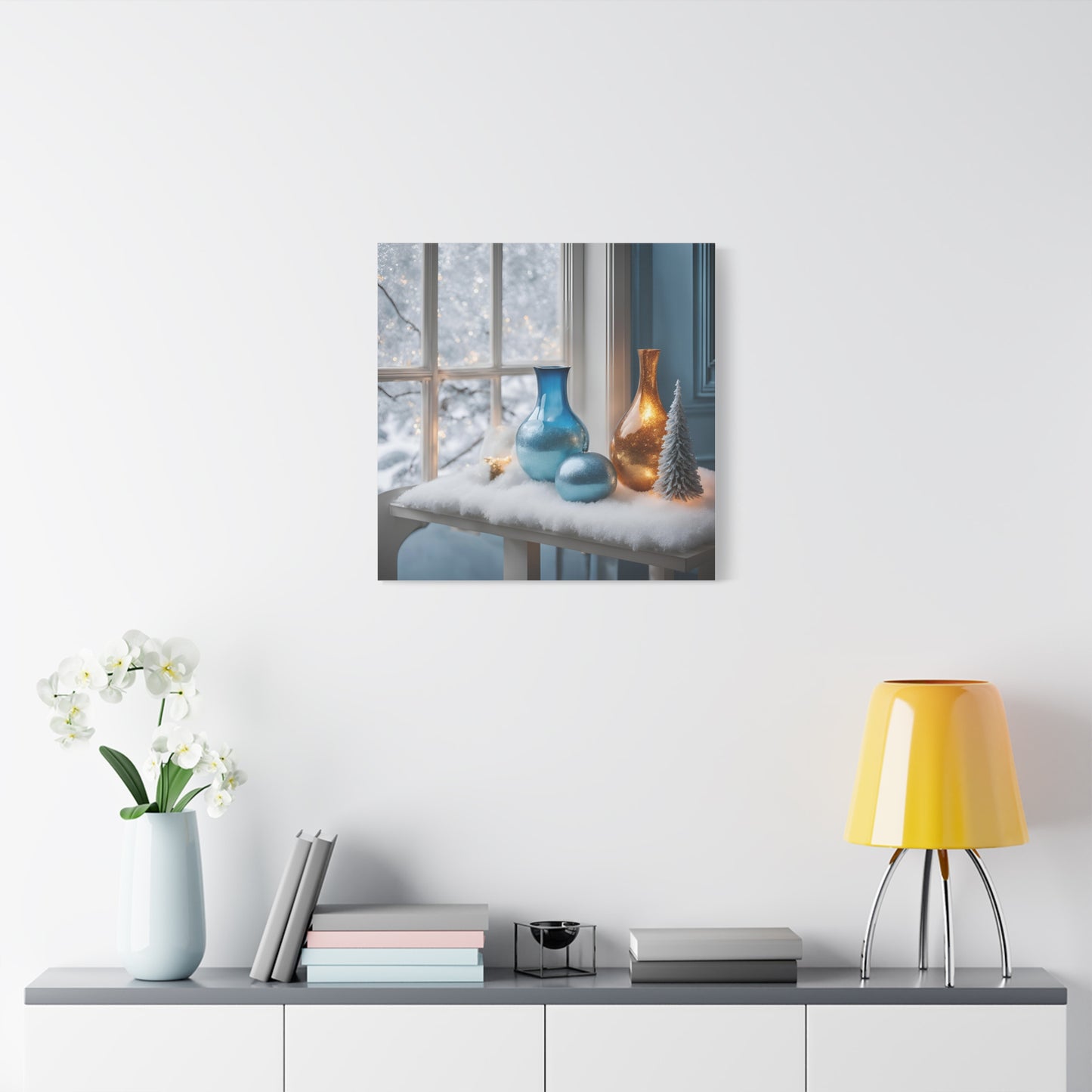 Festive Matte Canvas Wall Art – Elegant Winter Décor in Blue & Gold | Crafted Canvass