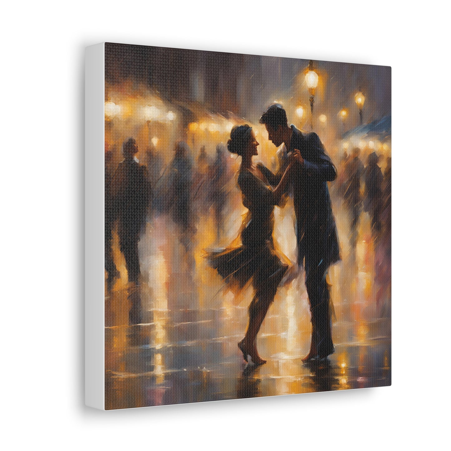 Romantic Couple Dancing in the Rain Canvas Gallery Wraps - Elegant Dance Art for Home Décor