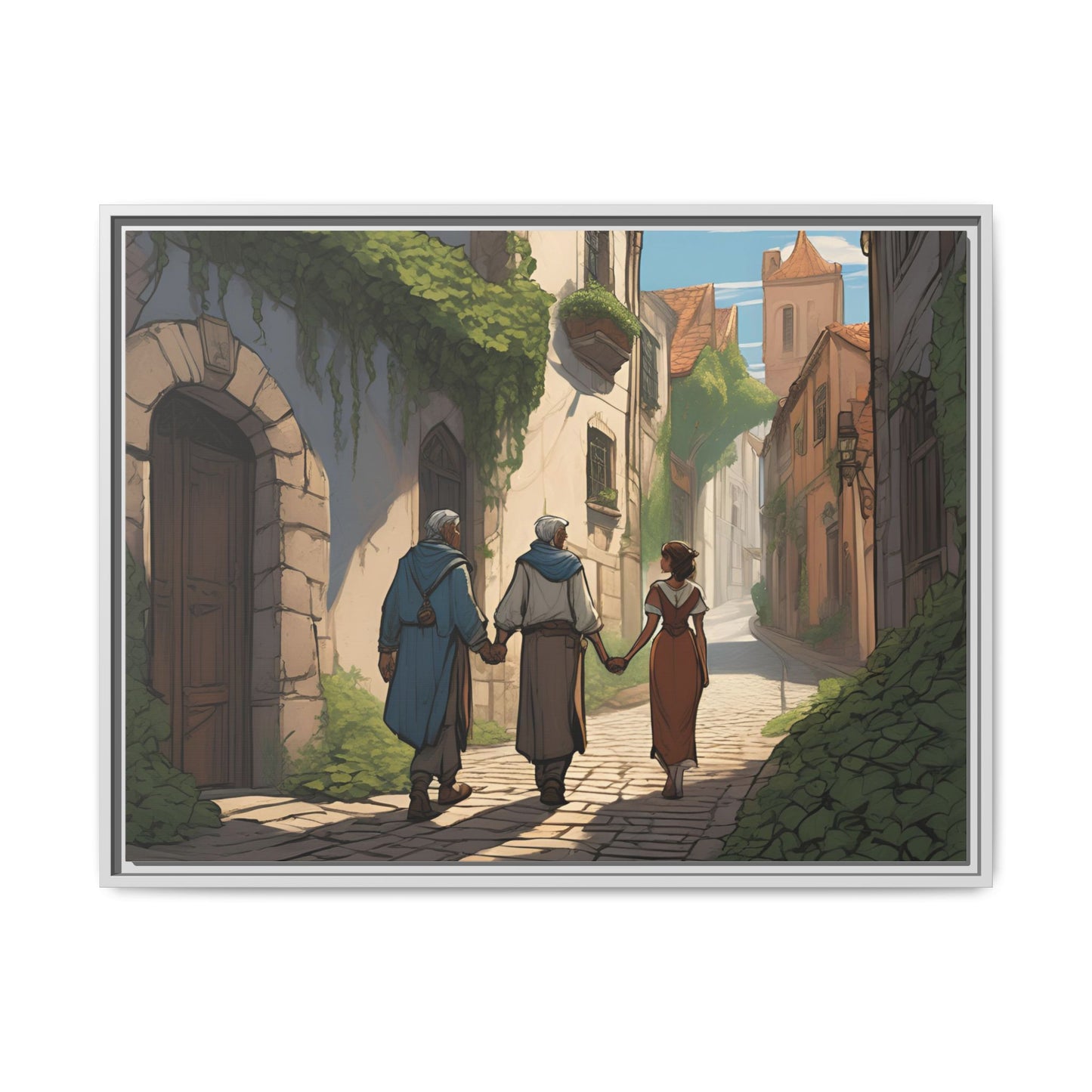 Charming Framed Matte Canvas Art - Whimsical Street Scene