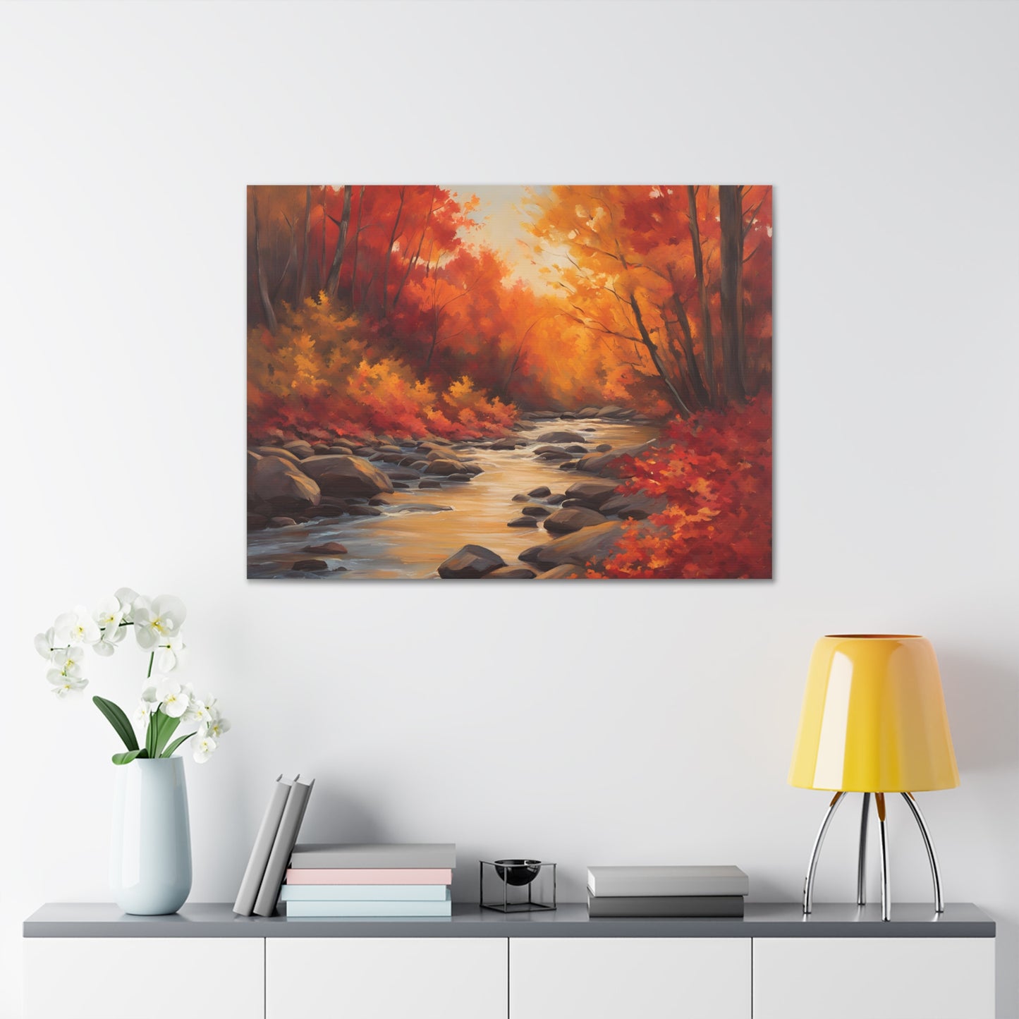 Autumn Leaves on a River Canvas Gallery Wrap - Scenic Wall Art for Home Decor