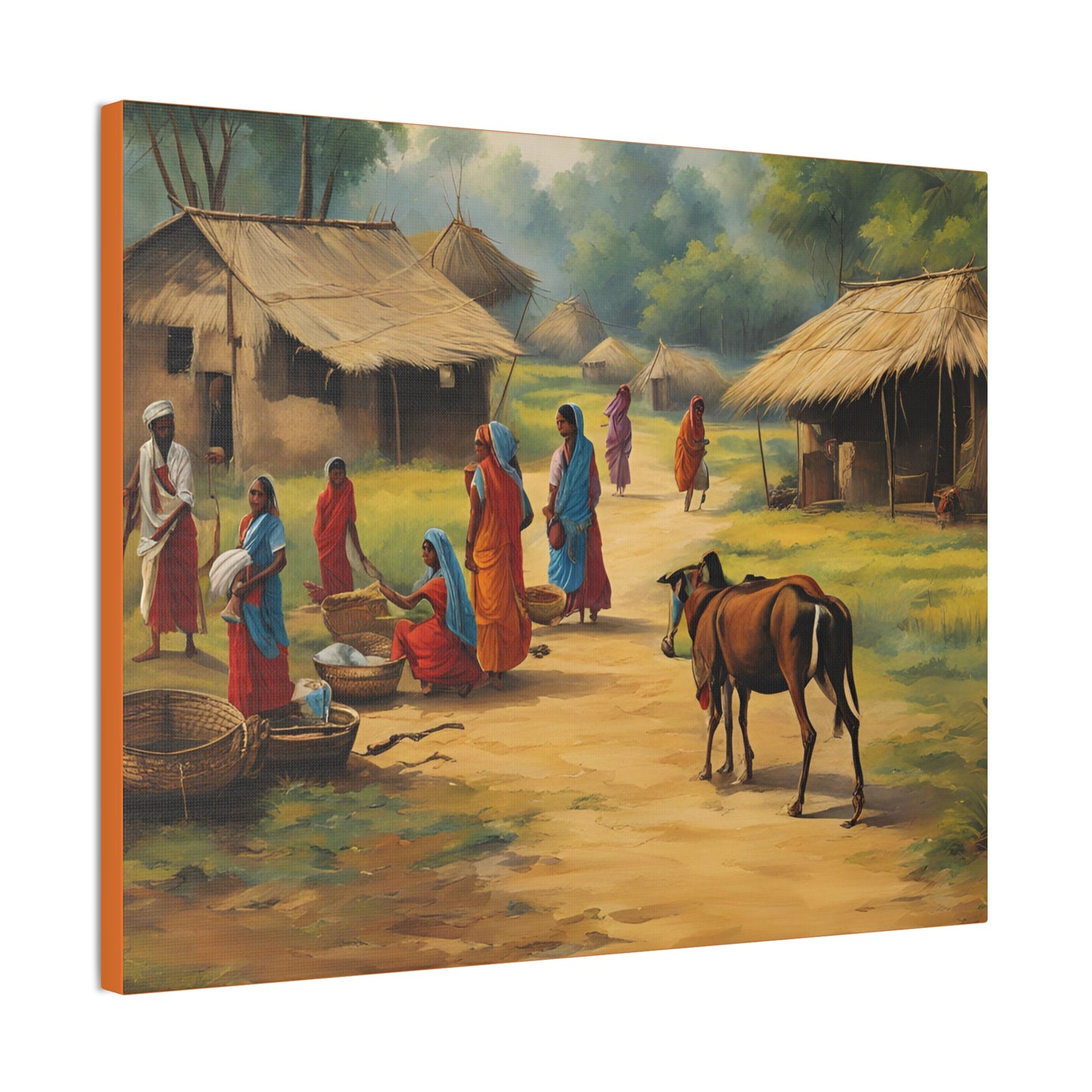 Serene Village Life Canvas Art - Stretched Wall Decor