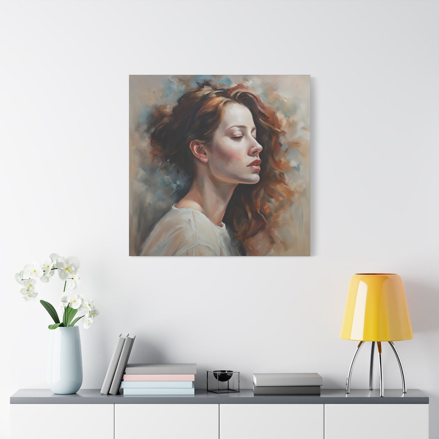 Elegant Satin Canvas Wall Art - Serene Profile Portrait Figurative