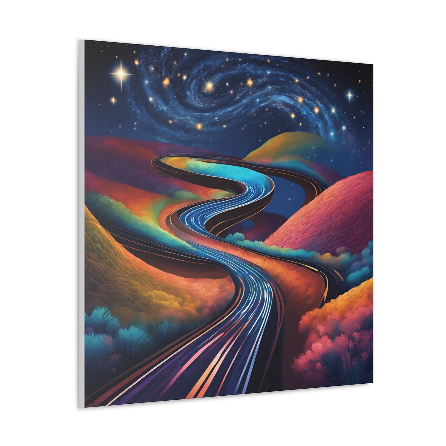 Vibrant Canvas Gallery Wrap - Abstract Roadway Landscape Art "A road twisting and folding into itself like a Möbius strip."