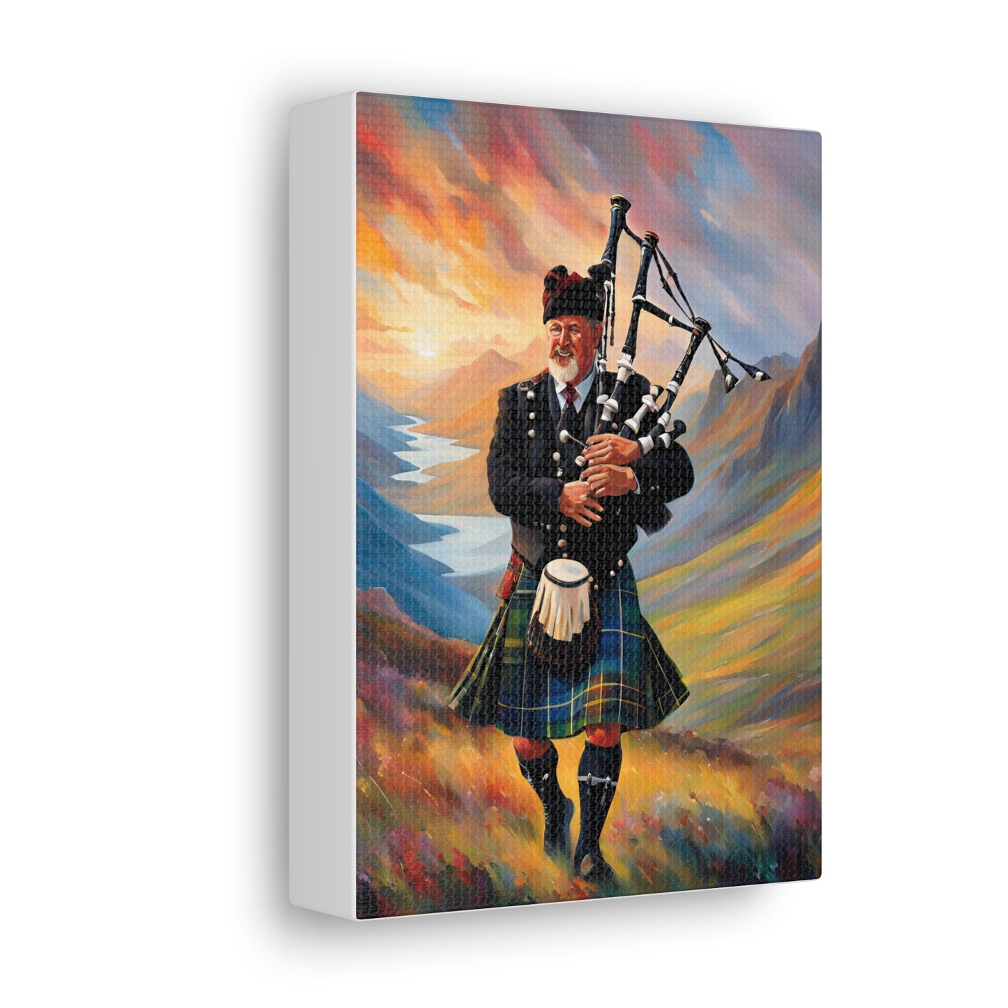 Canvas Gallery Wrap - Scottish Highlander Bagpiper Art for Home Decor