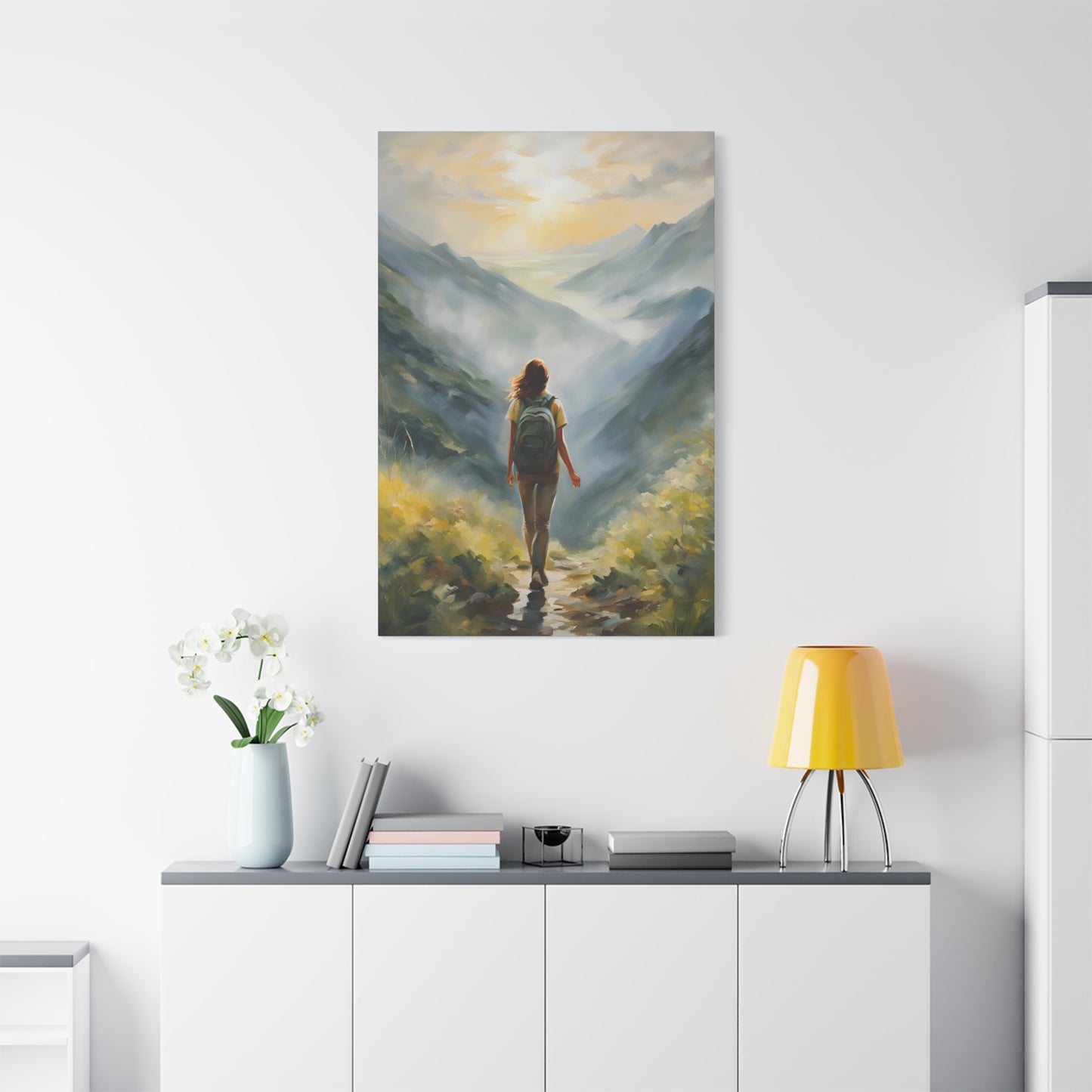 Inspirational Landscape Canvas Art - Dreamy Hiking Scene for Home Decor